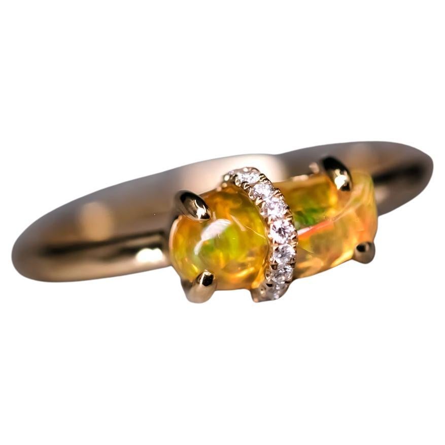 Ribbon Wrapped Mexican Fire Opal Diamond Engagement Wedding Ring 18K For Sale