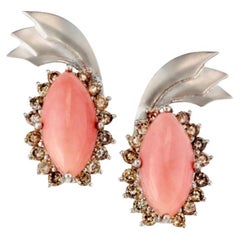 Peruanische rosa Opal-Champagner-Diamant-Tropfen-Ohrringe aus 18k Weißgold, auf Lager