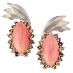 Peruvian Pink Opal Champagne Diamond 18k White Gold Drop Earrings, In Stock