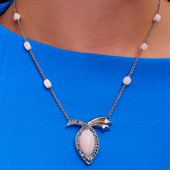 11.89 Carat Peruvian Pink Opal Blue Sapphire Pendant Necklace