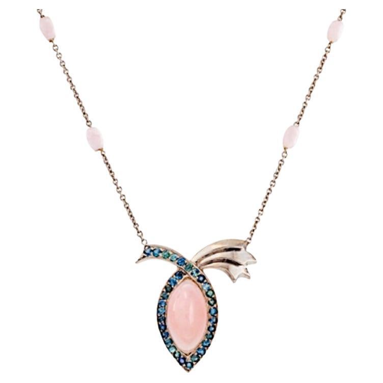 11.89 Carat Peruvian Pink Opal Blue Sapphire Pendant Necklace For Sale