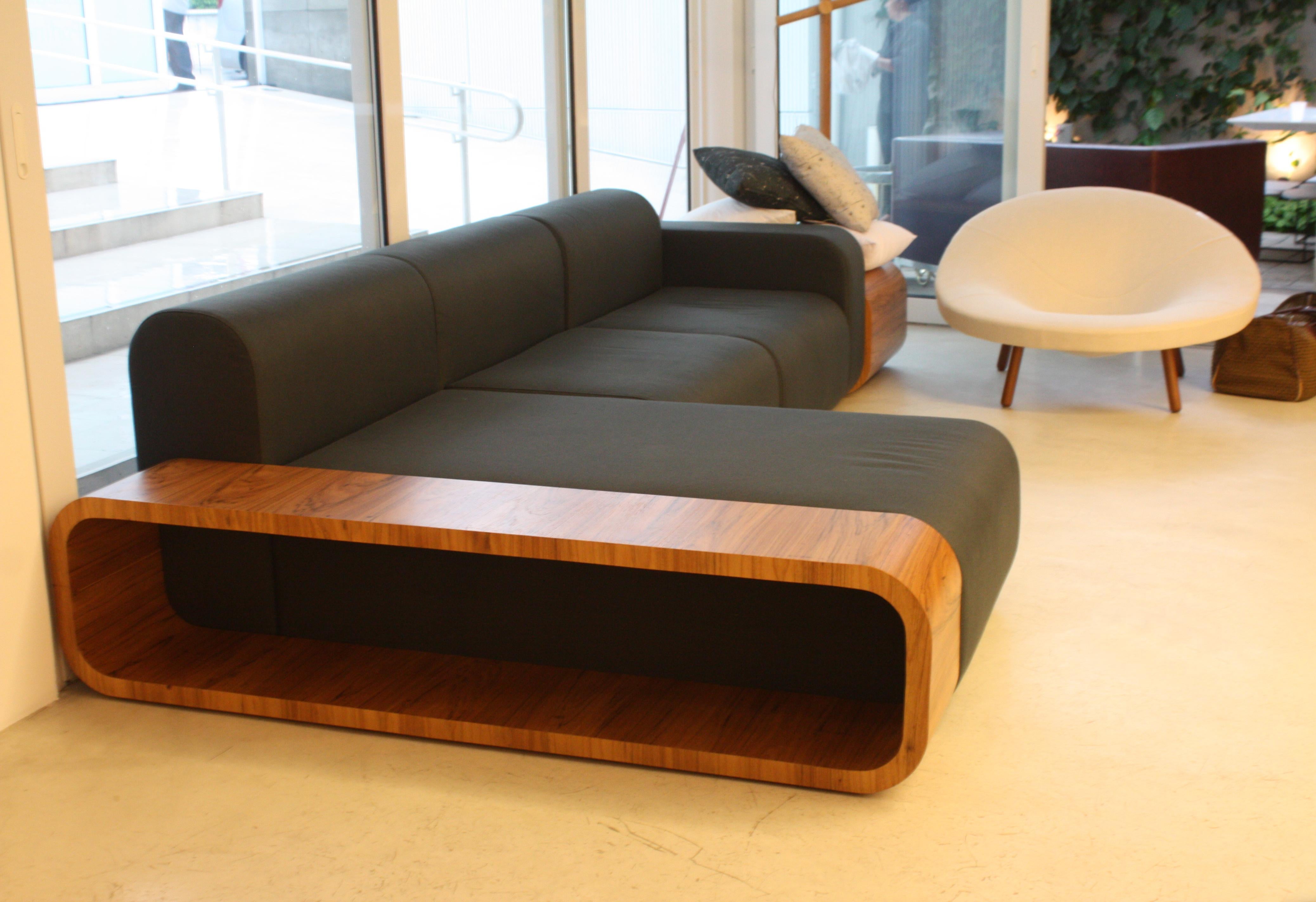 Riba Brazilian Contemporary Wood and Leather Sofa by Lattoog 4