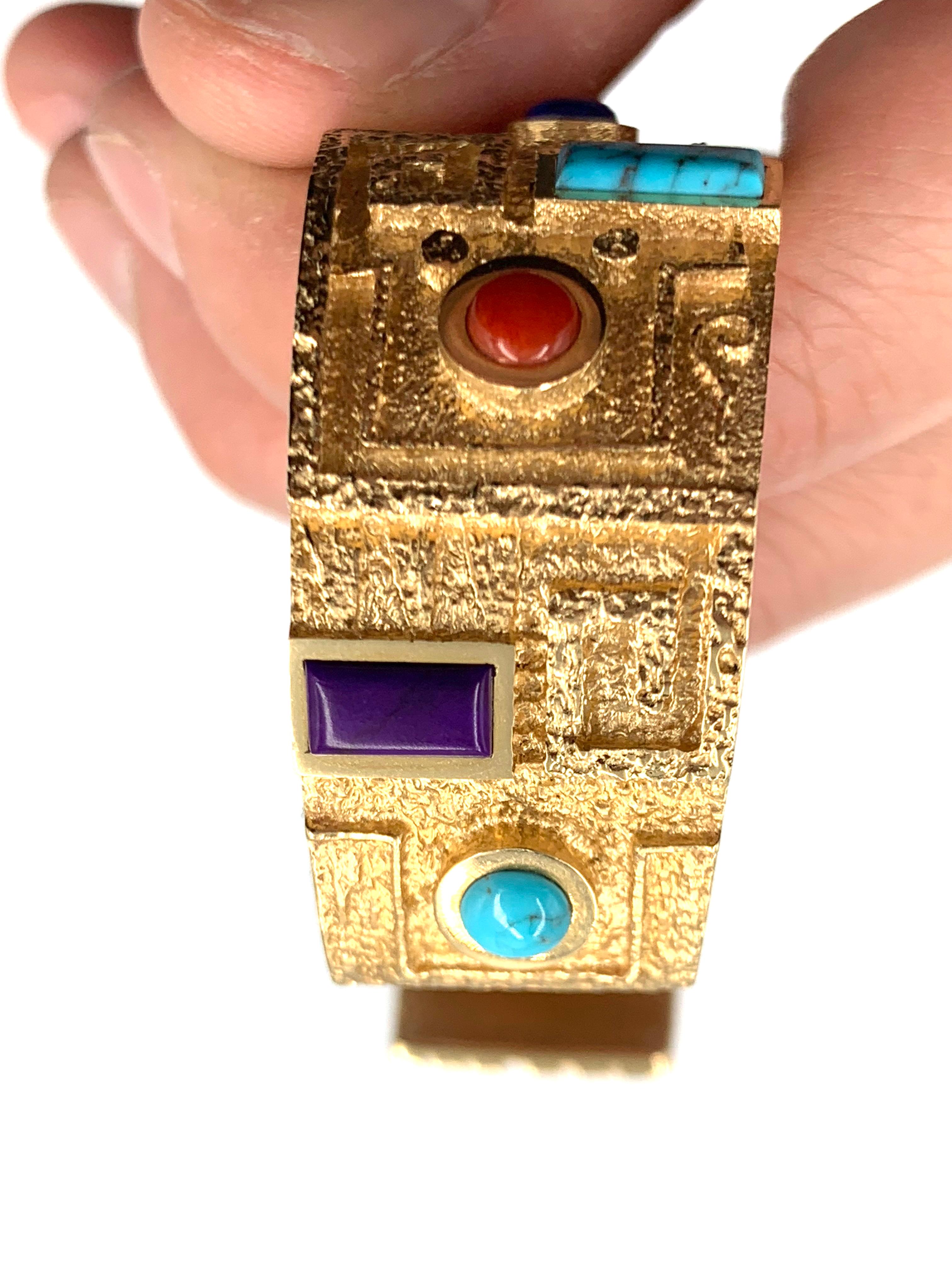 Bracciale Ric Charlie in tufo d'oro 18 carati con intarsio di più gemme in vendita 12