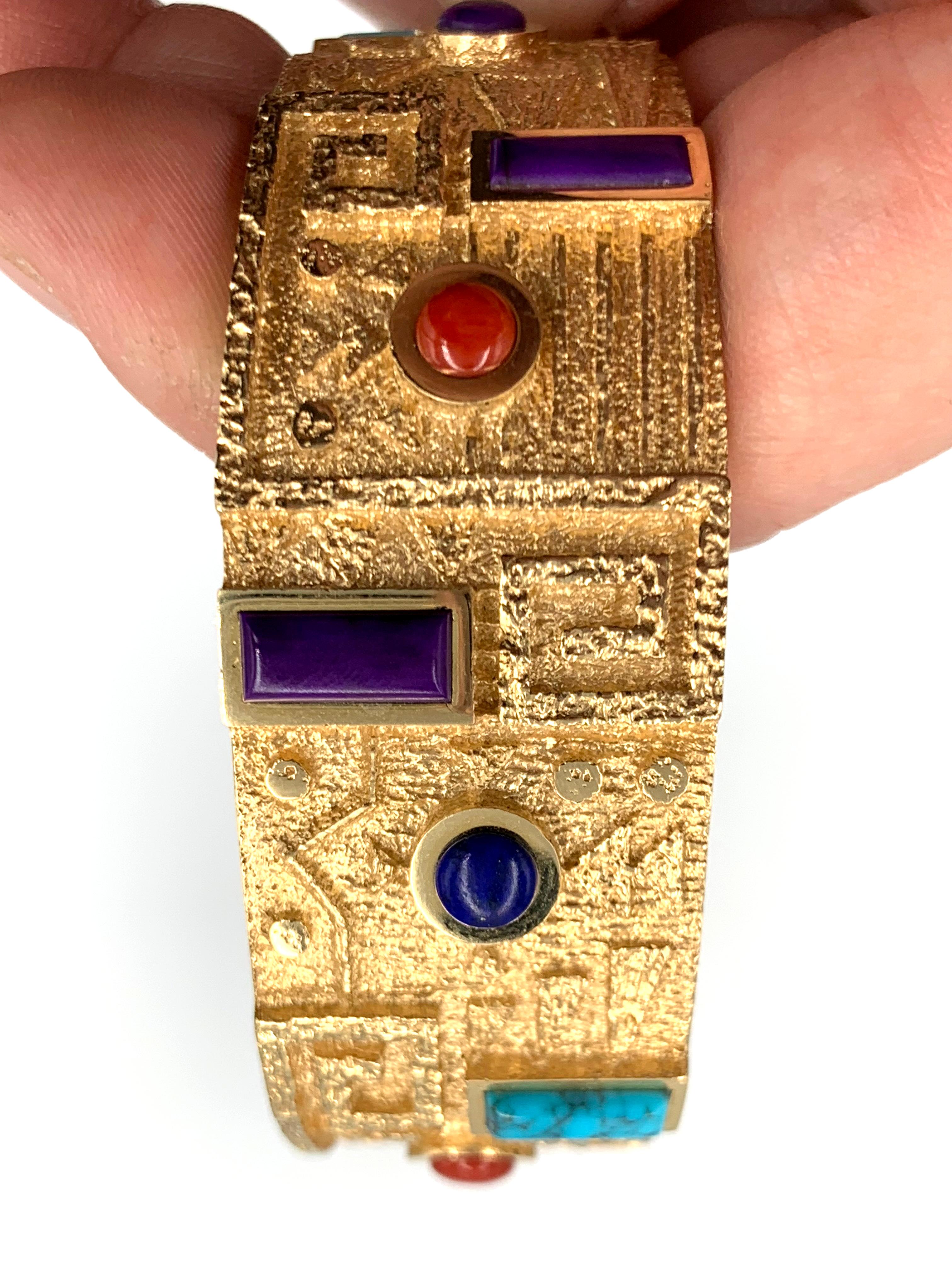 Bracciale Ric Charlie in tufo d'oro 18 carati con intarsio di più gemme in vendita 14