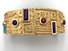 Ric Charlie 18K Gold Tufa Cast Cuff with Multi-Gem Inlay