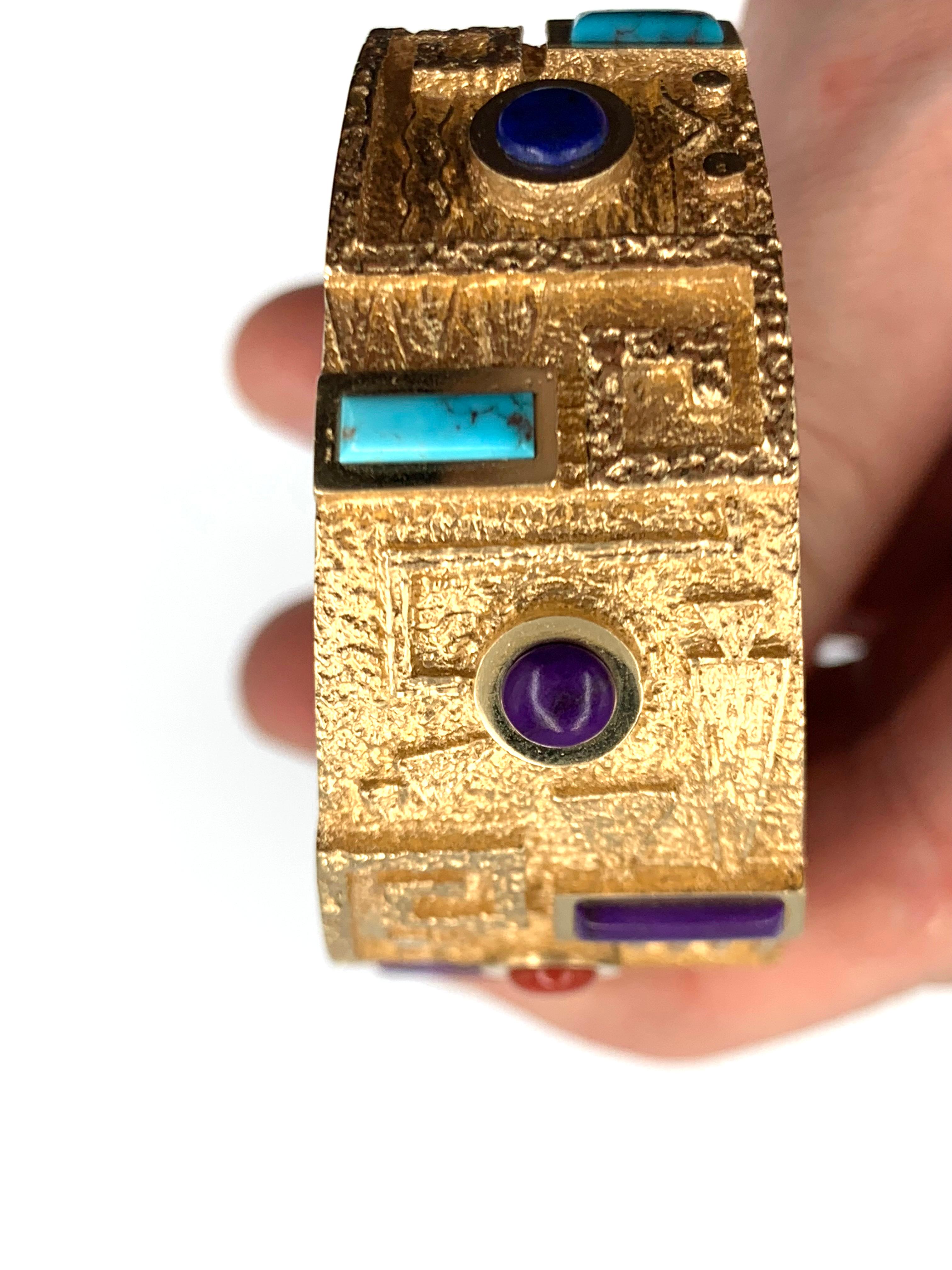 Bracciale Ric Charlie in tufo d'oro 18 carati con intarsio di più gemme in vendita 15