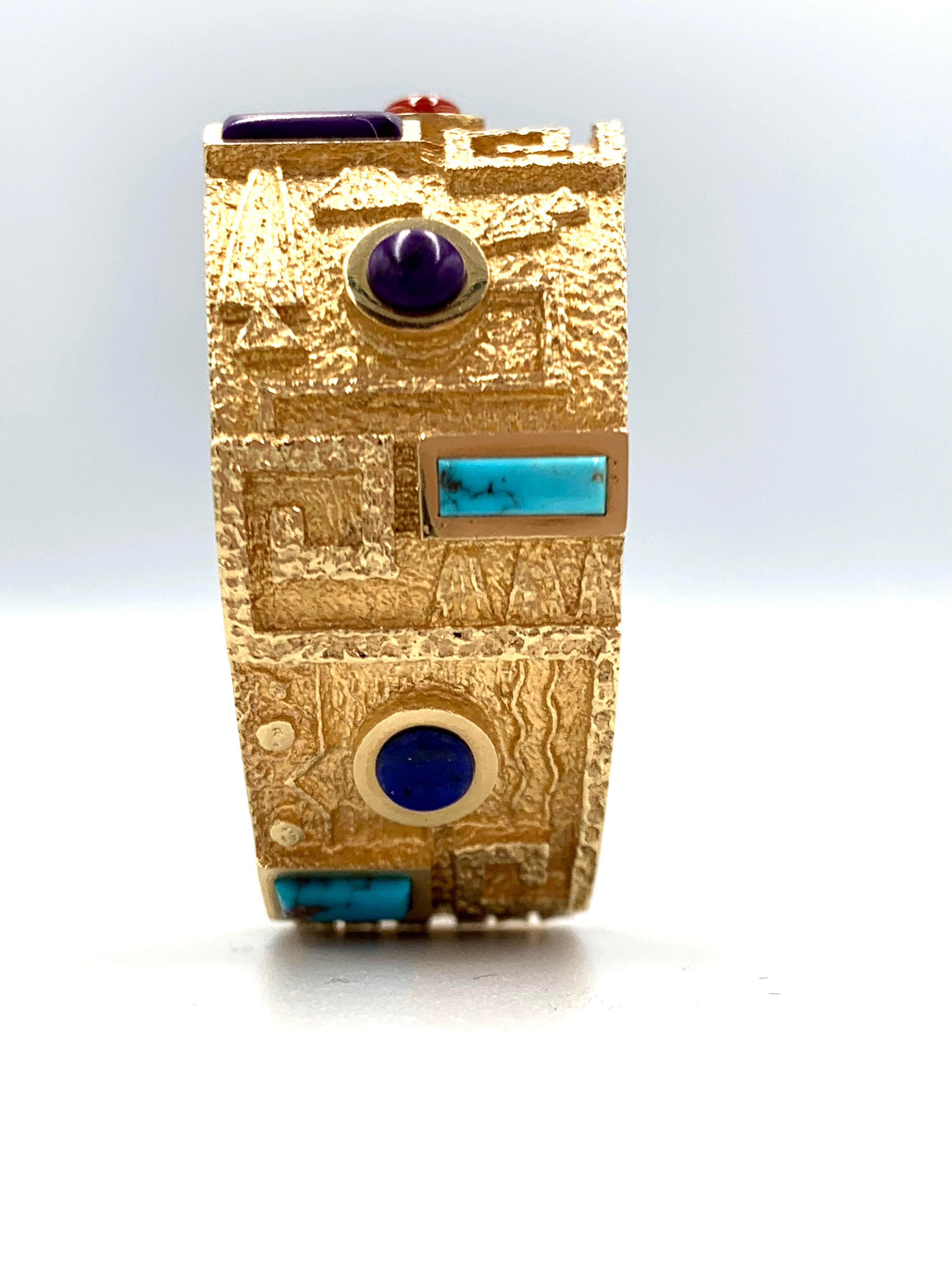 Bracciale Ric Charlie in tufo d'oro 18 carati con intarsio di più gemme in vendita 3