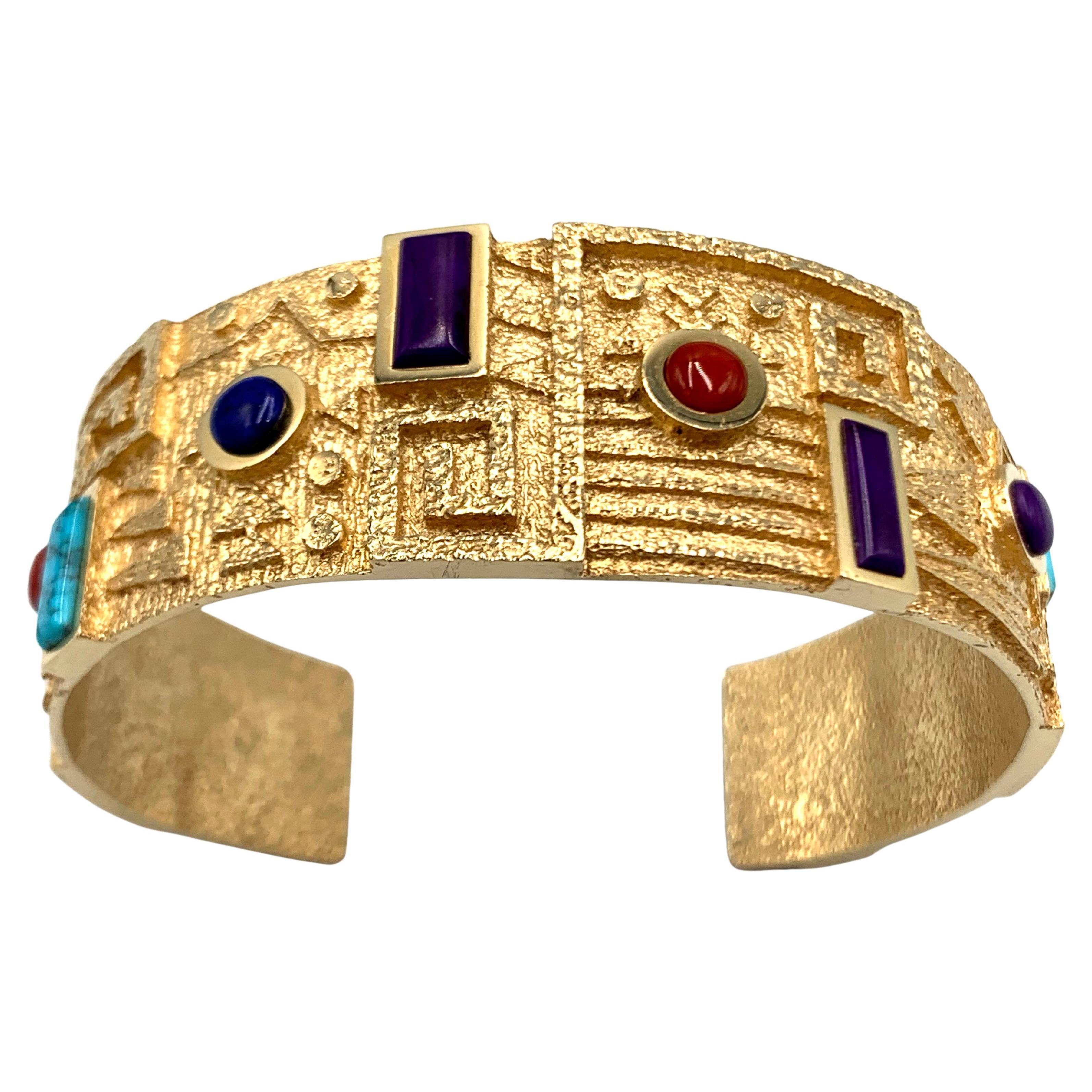 Bracciale Ric Charlie in tufo d'oro 18 carati con intarsio di più gemme in vendita