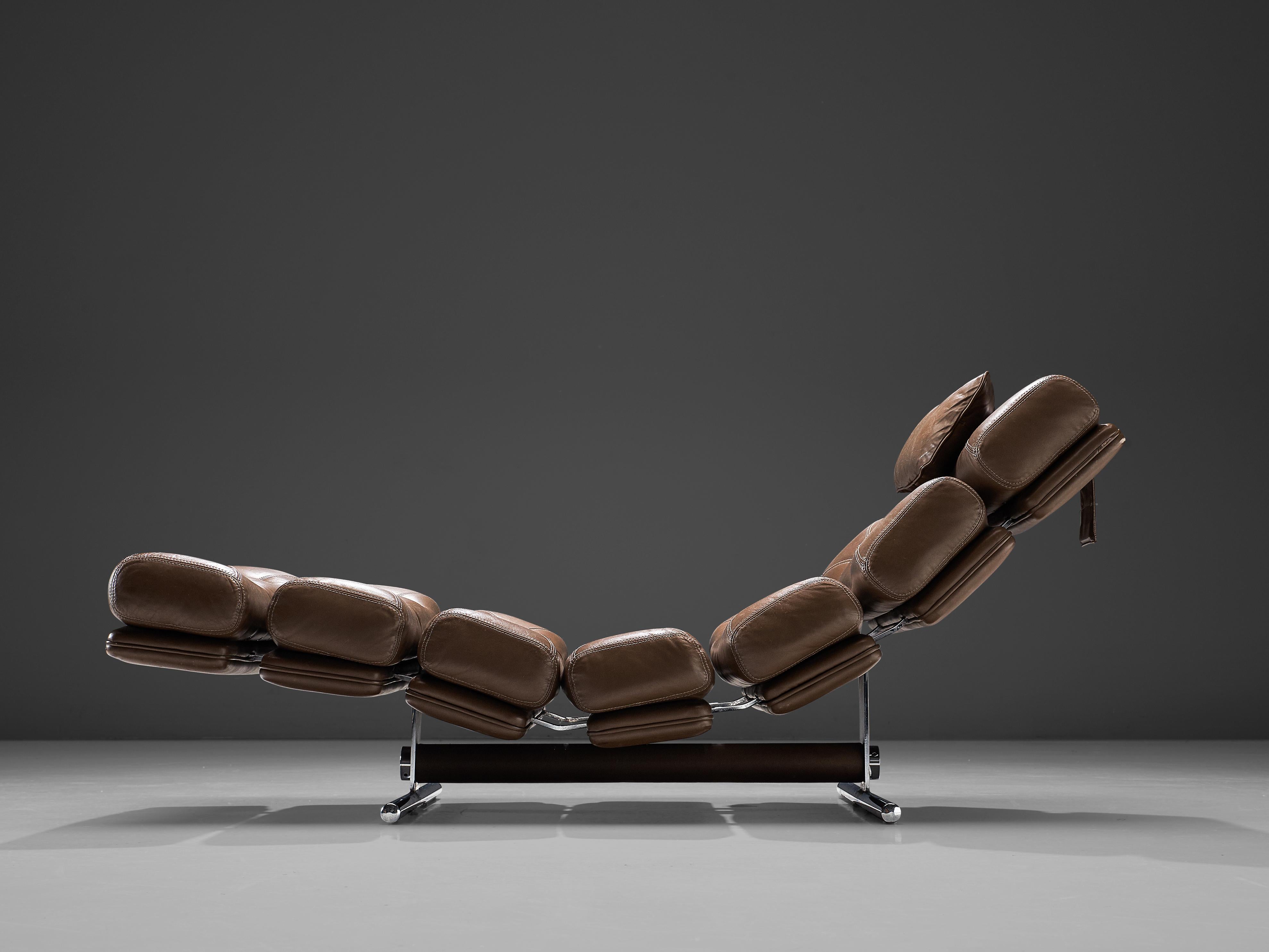 Belgian Ric Deforche for Gervan Chaise Lounge Model 'Lord' in Brown Leather