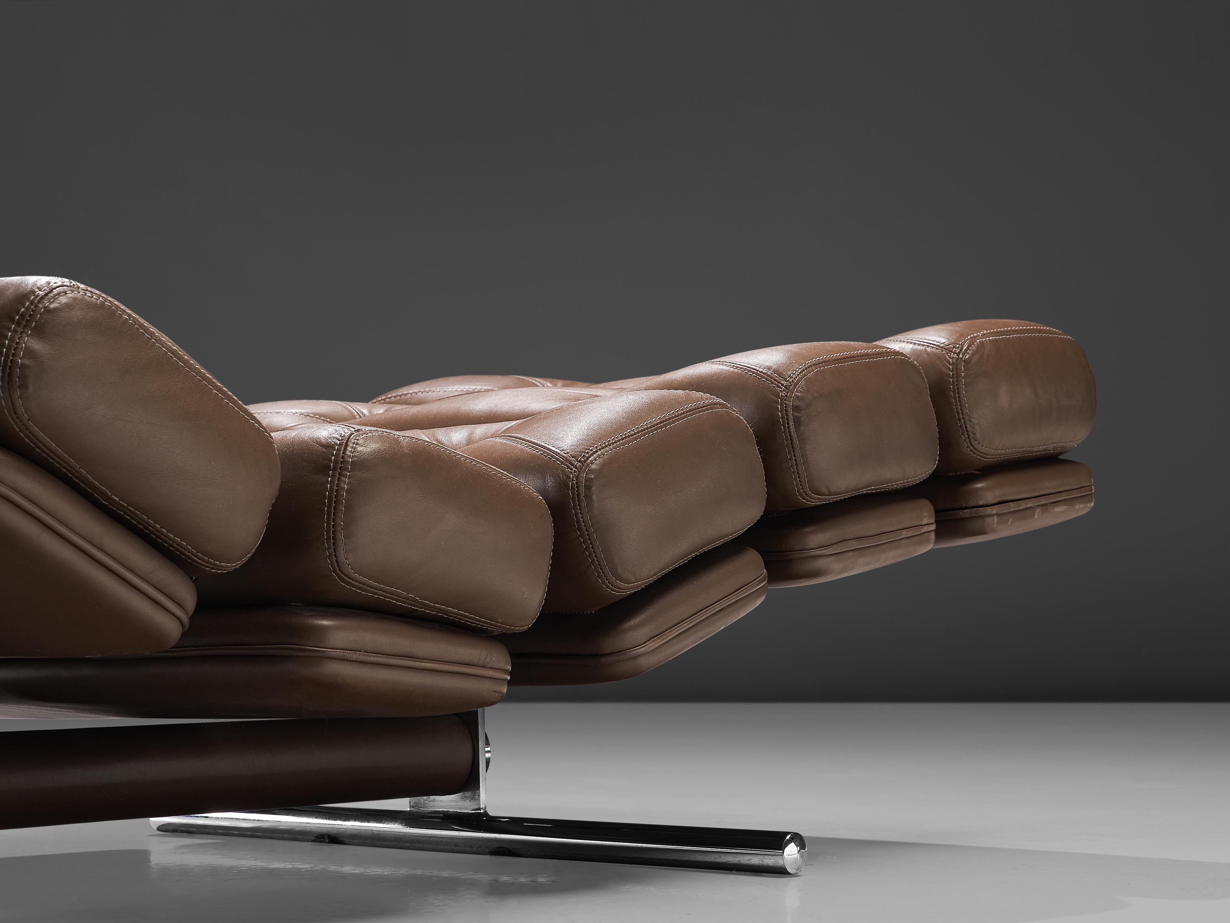 Ric Deforche for Gervan Chaise Lounge Model 'Lord' in Brown Leather In Good Condition In Waalwijk, NL