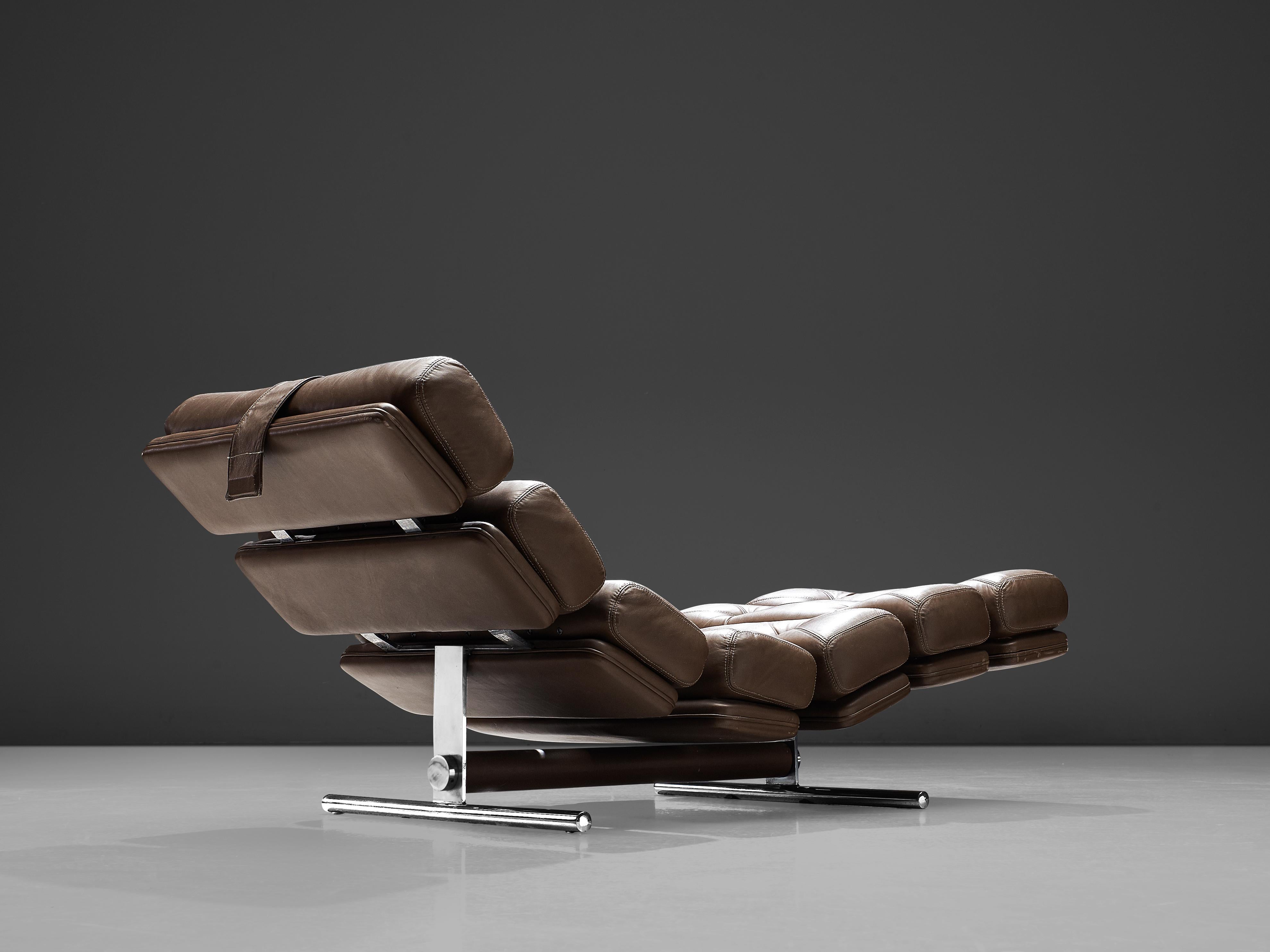 Late 20th Century Ric Deforche for Gervan Chaise Lounge Model 'Lord' in Brown Leather