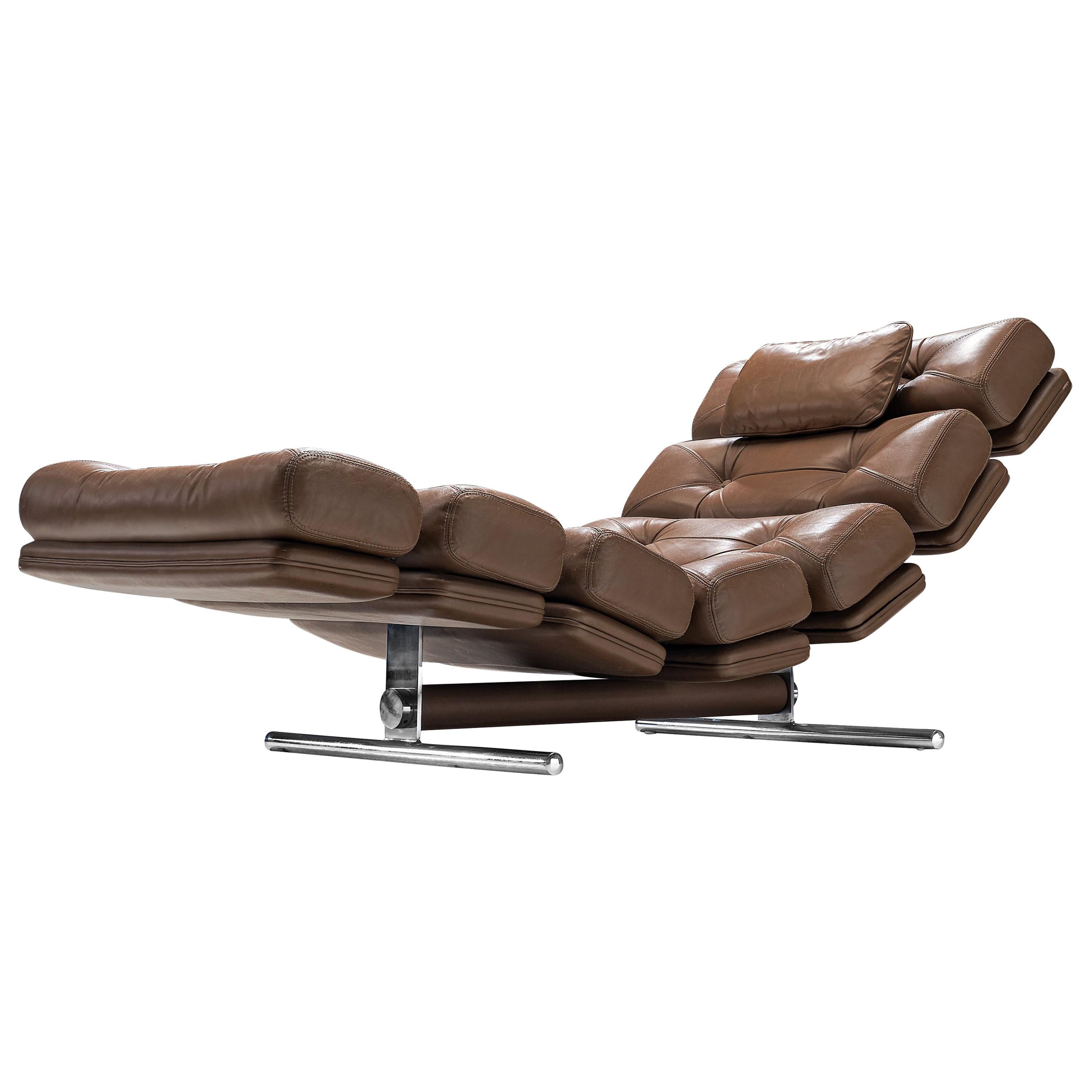 Ric Deforche for Gervan Chaise Lounge Model 'Lord' in Brown Leather