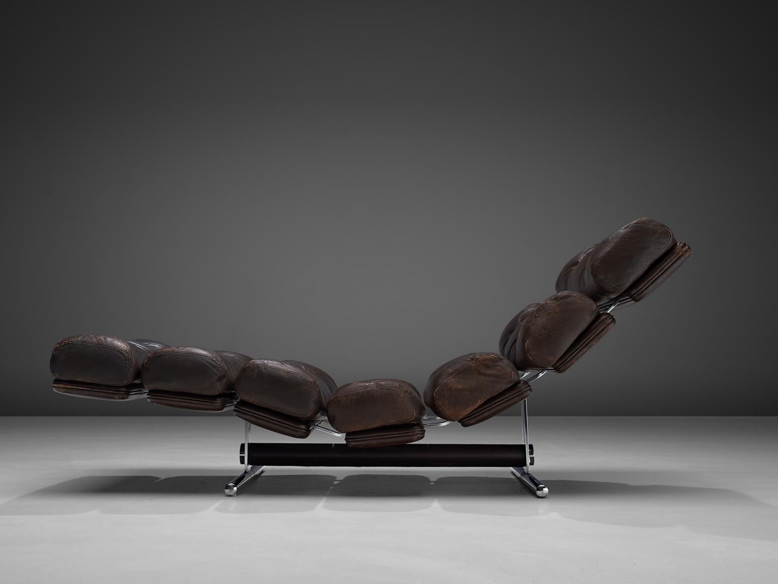 Postmoderne Chaise longue 'Lord' de Ric Deforche en cuir Browns foncé