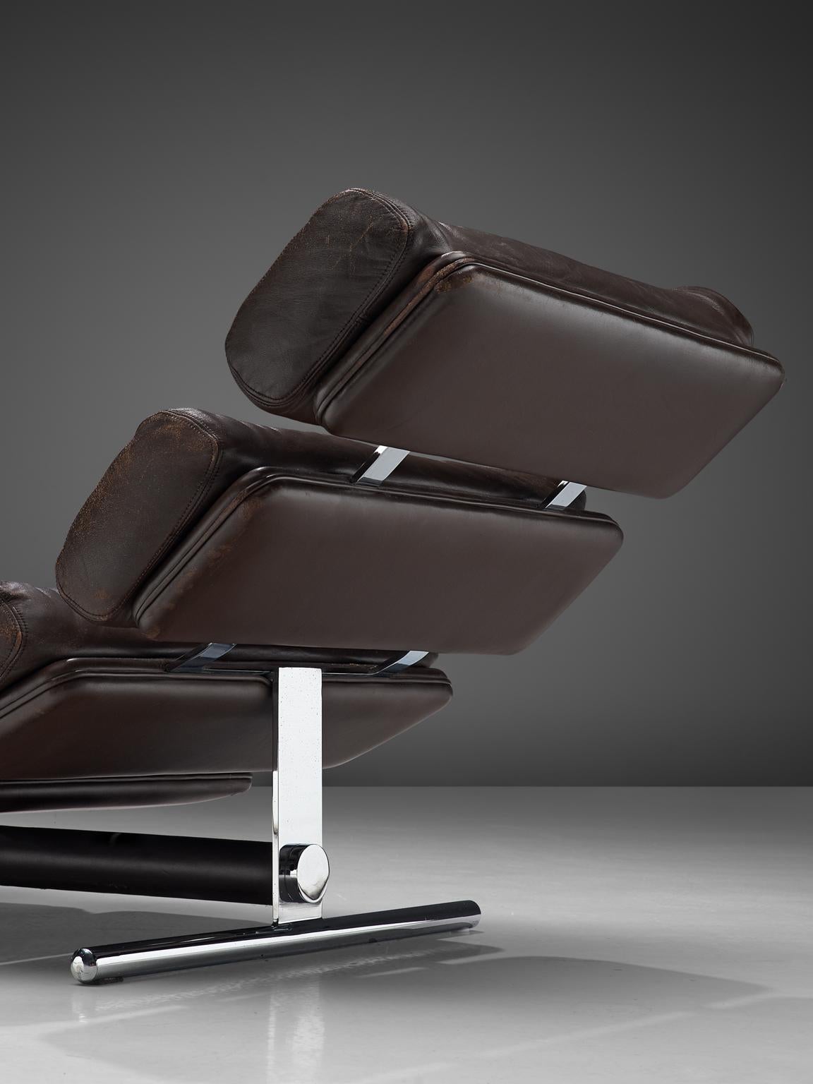 Chaise longue 'Lord' de Ric Deforche en cuir Browns foncé Bon état à Waalwijk, NL