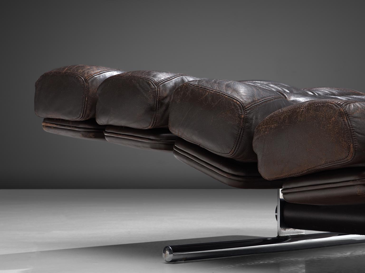 Fin du 20e siècle Chaise longue 'Lord' de Ric Deforche en cuir Browns foncé