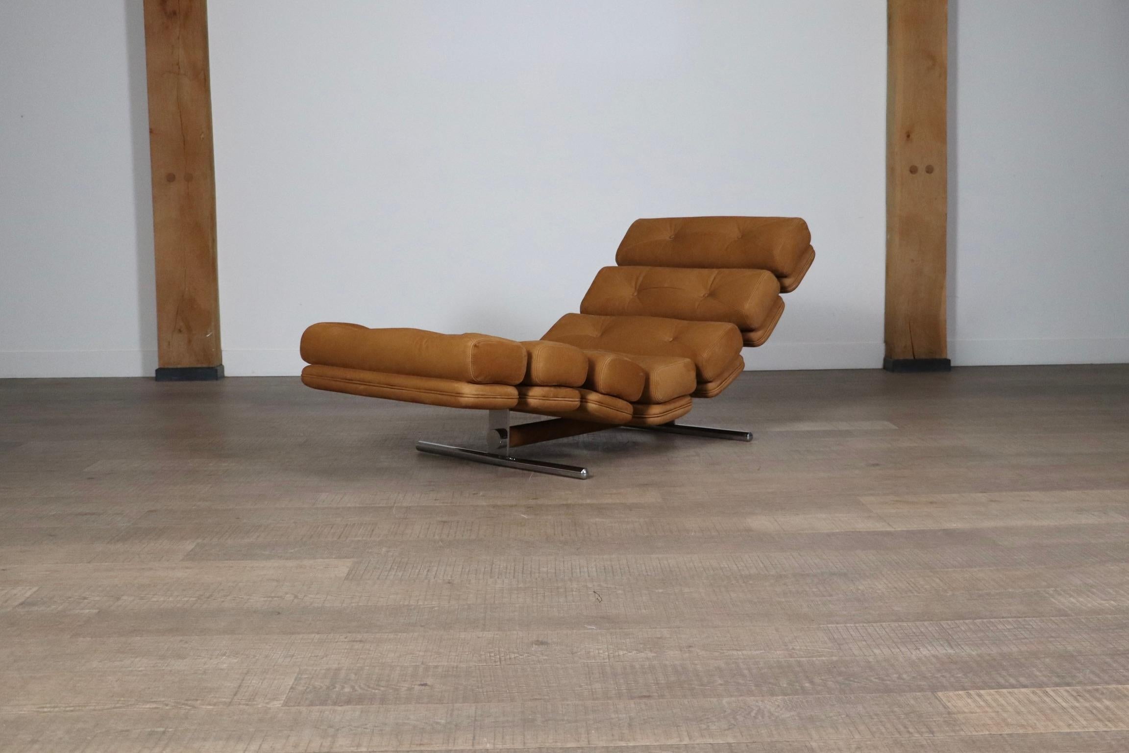 Sedia da salotto Ric Deforche in pelle nabuk marrone per Gervan, Belgio, anni '70 5