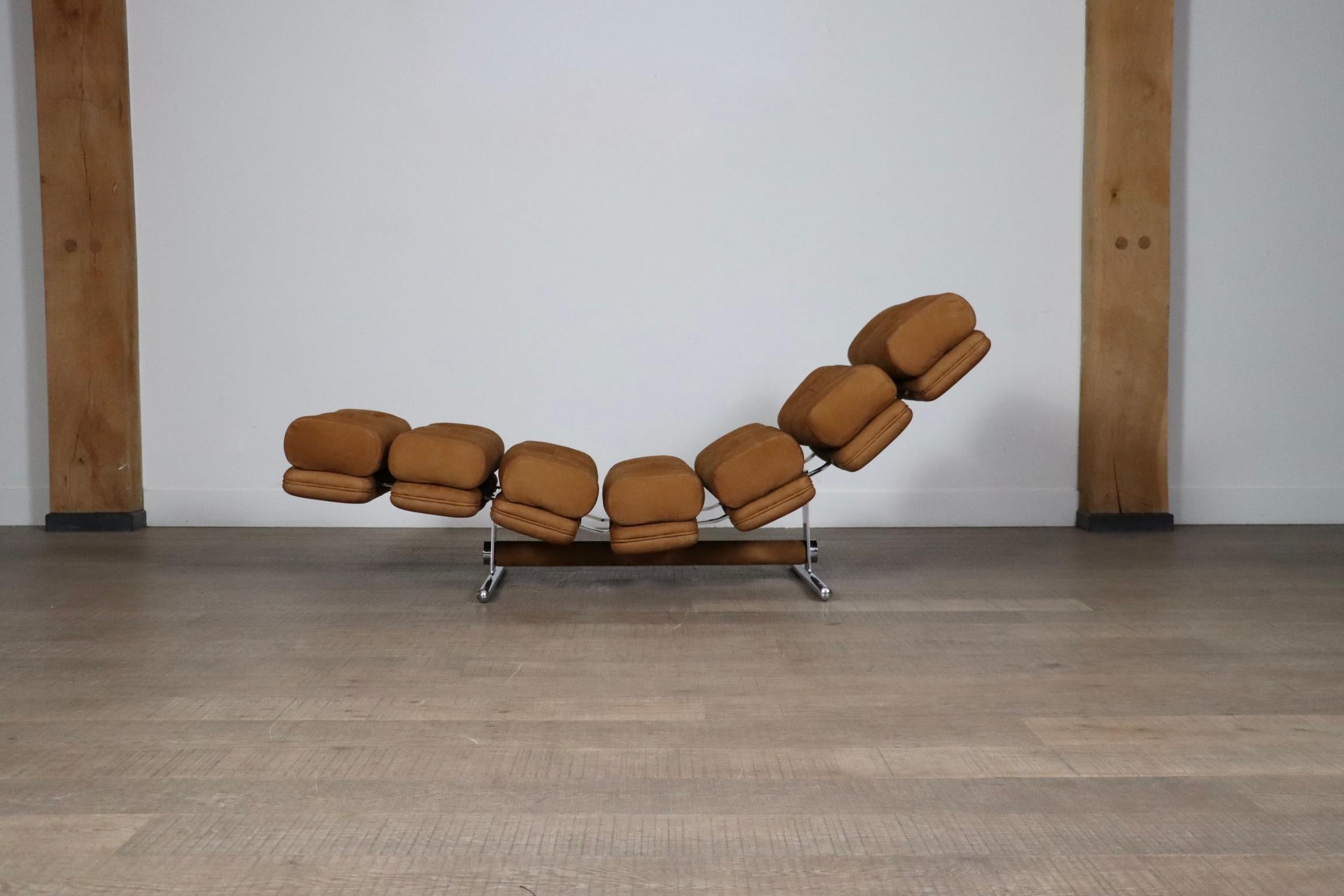 Sedia da salotto Ric Deforche in pelle nabuk marrone per Gervan, Belgio, anni '70 6