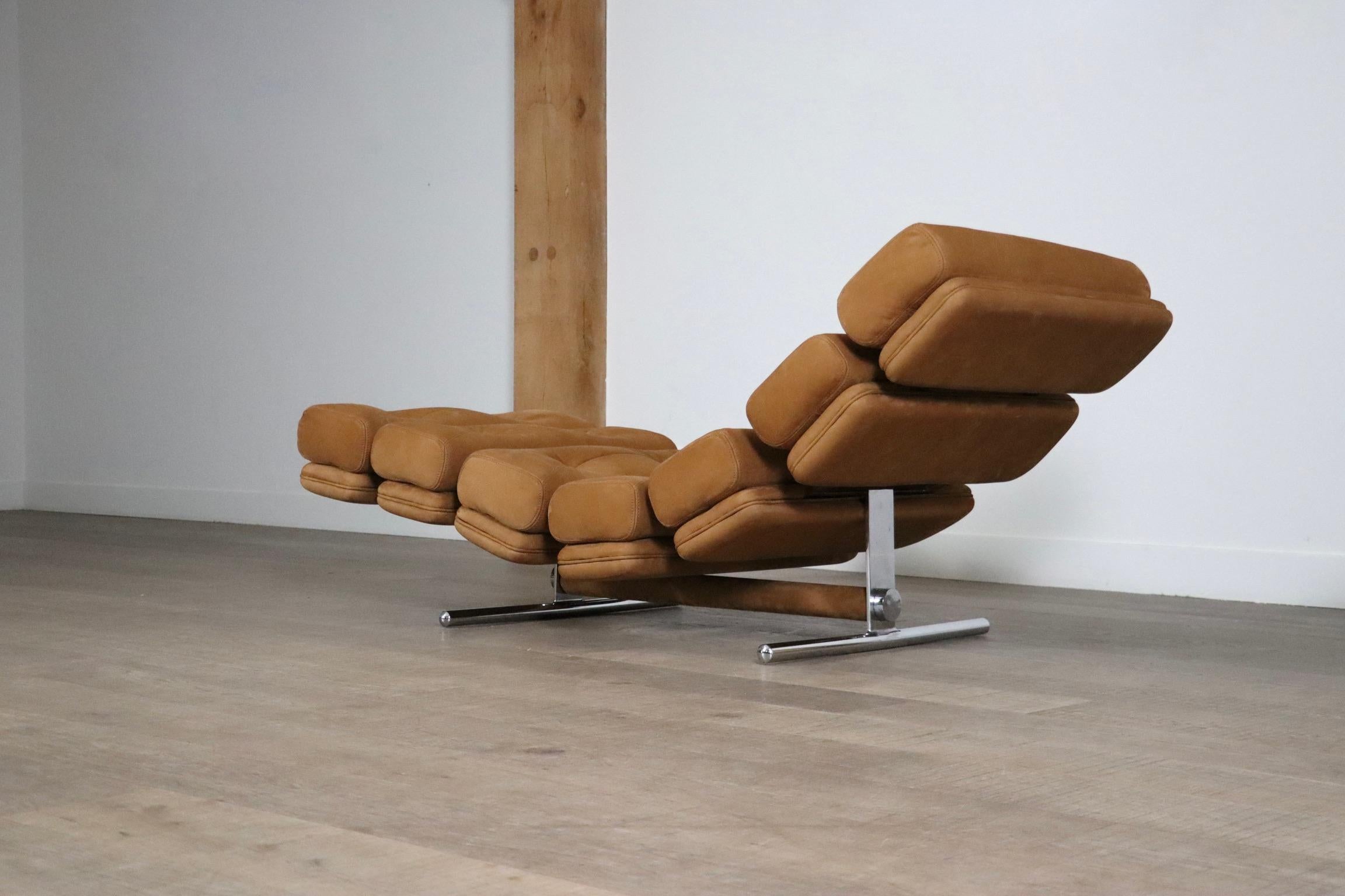 Sedia da salotto Ric Deforche in pelle nabuk marrone per Gervan, Belgio, anni '70 7