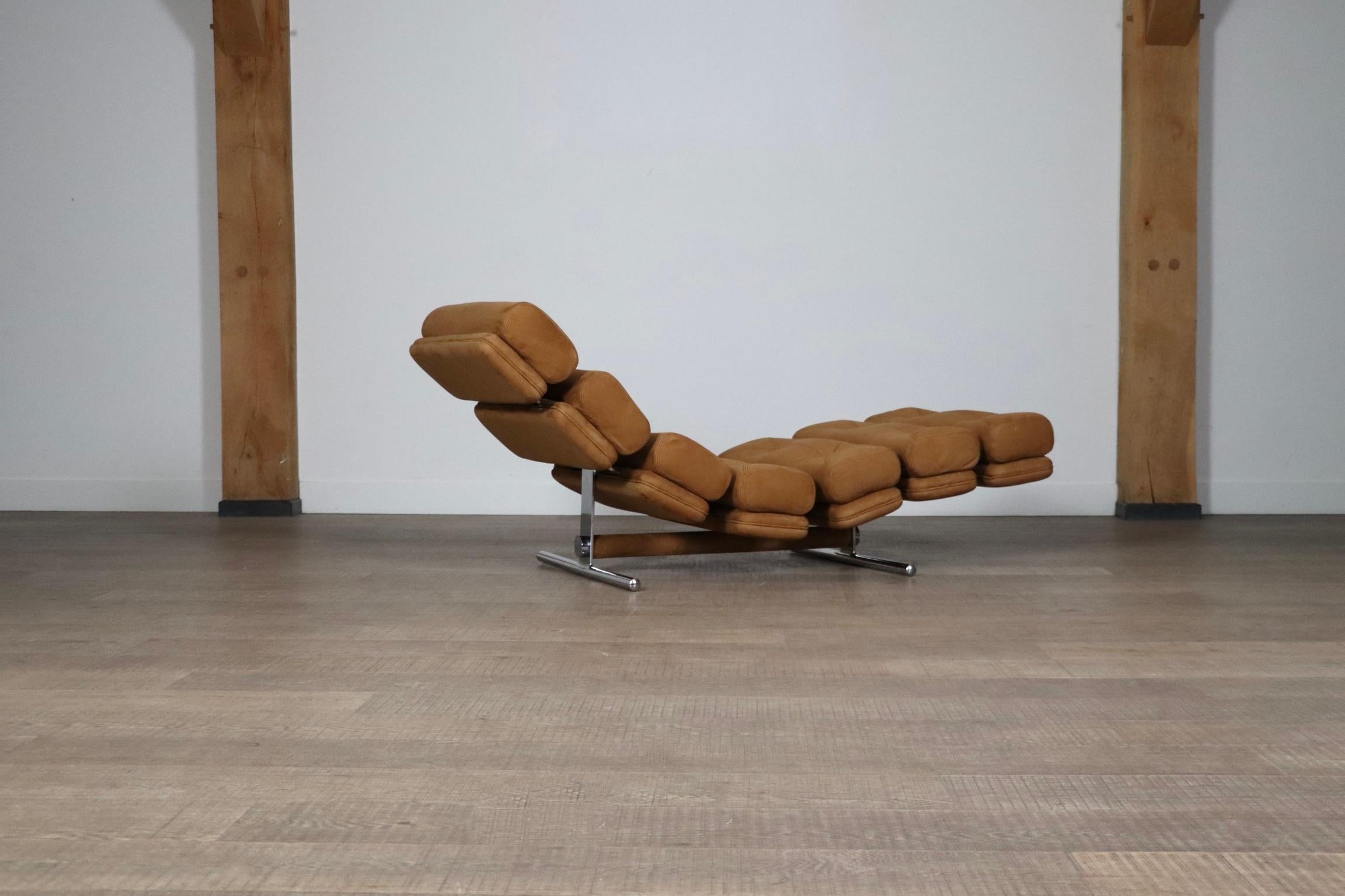 Metà XX secolo Sedia da salotto Ric Deforche in pelle nabuk marrone per Gervan, Belgio, anni '70