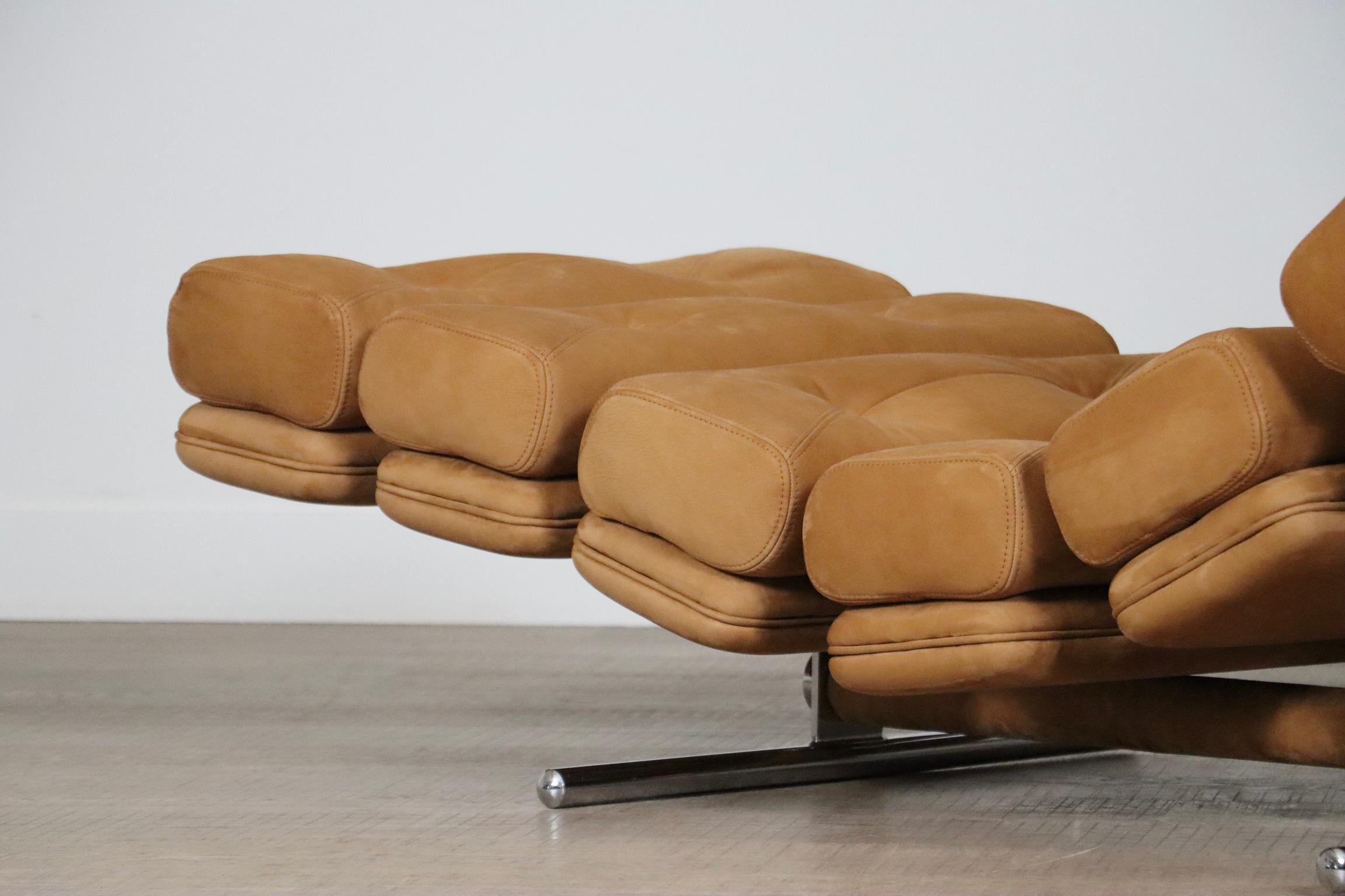 Sedia da salotto Ric Deforche in pelle nabuk marrone per Gervan, Belgio, anni '70 4