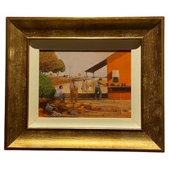Ric Elliot "Miner's Break" Lightning Ridge Oil on Board Painting, Signed.