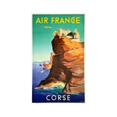 Vintage Air France Corse - 1952 Original Posters - Aviation - Tourism - Corsica