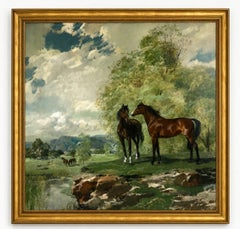 Horses in a Pastoral Landscape, Oil on Canvas by Ricard Arenys