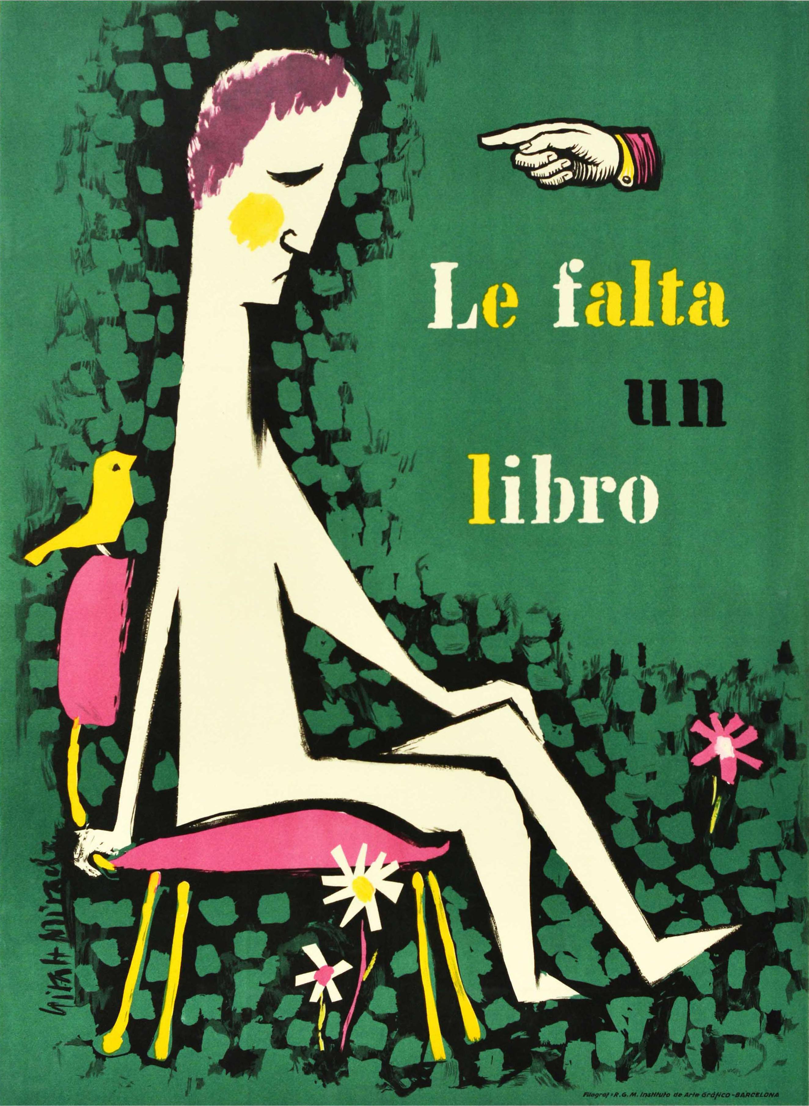 Ricard Giralt Miracle Print - Original Vintage Poster Le Falta Un Libro Book Is Missing Reading Promotion Art
