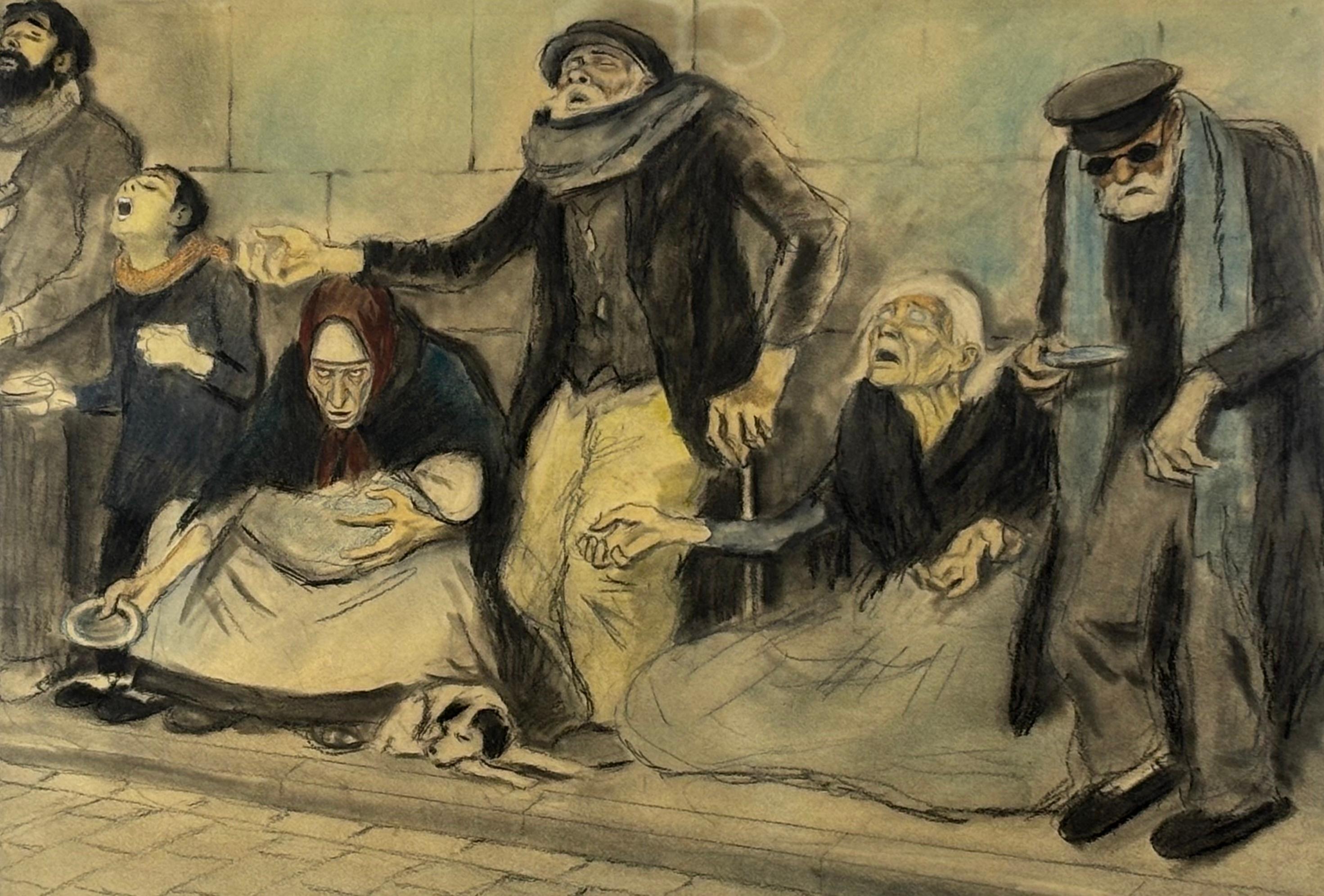 Les difficultés de la guerre civile espagnole" - Aquarelle de Ricardo Opisso