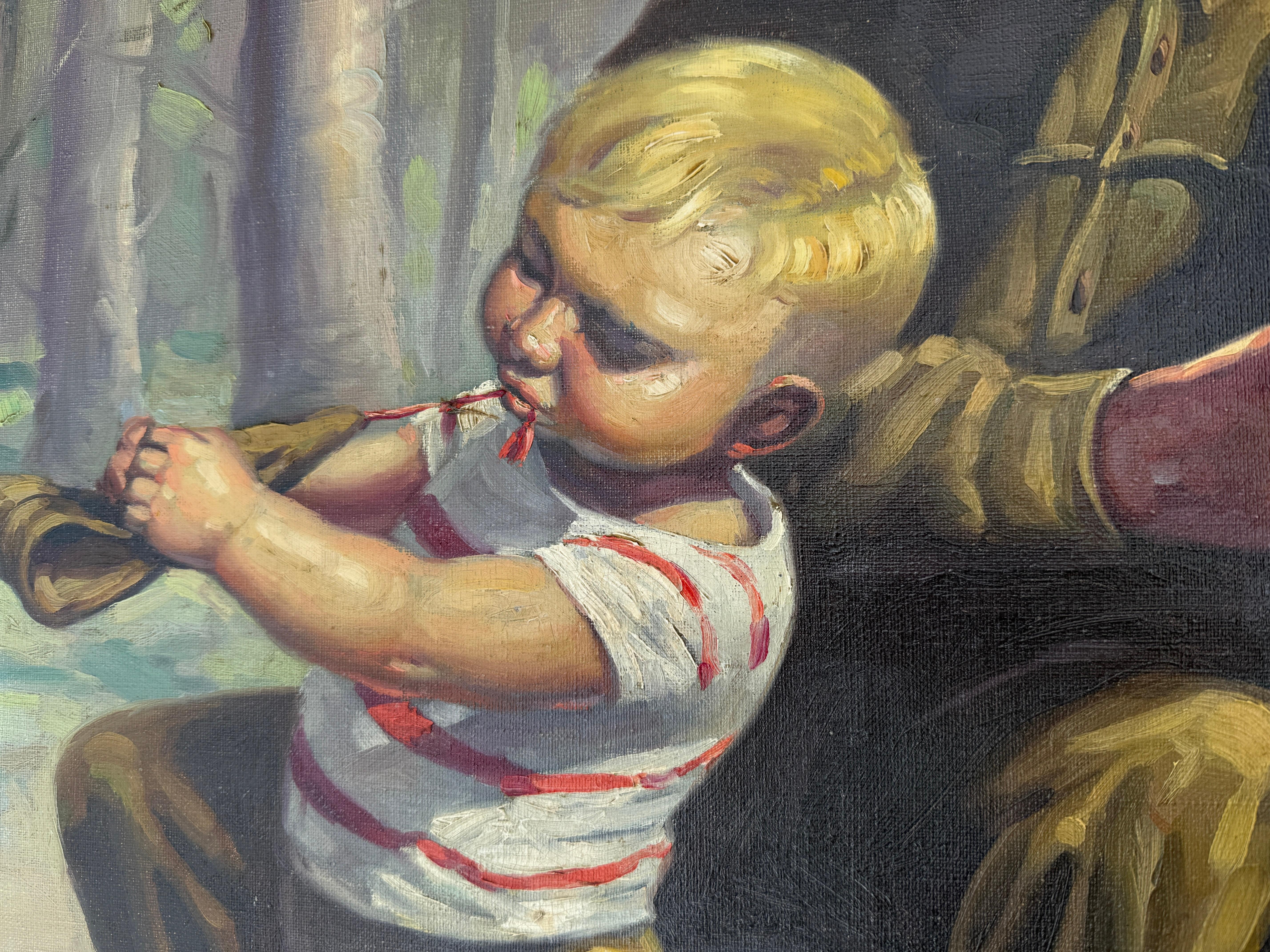 Soldaten Flirten im Park Öl auf Leinwand Gemälde spanischer Modernismus im Angebot 2