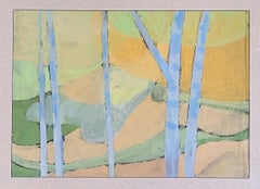 Abstract Expressionist Mid-Century Forest Scene. Gouache on Paper. 61cm x 81cm.