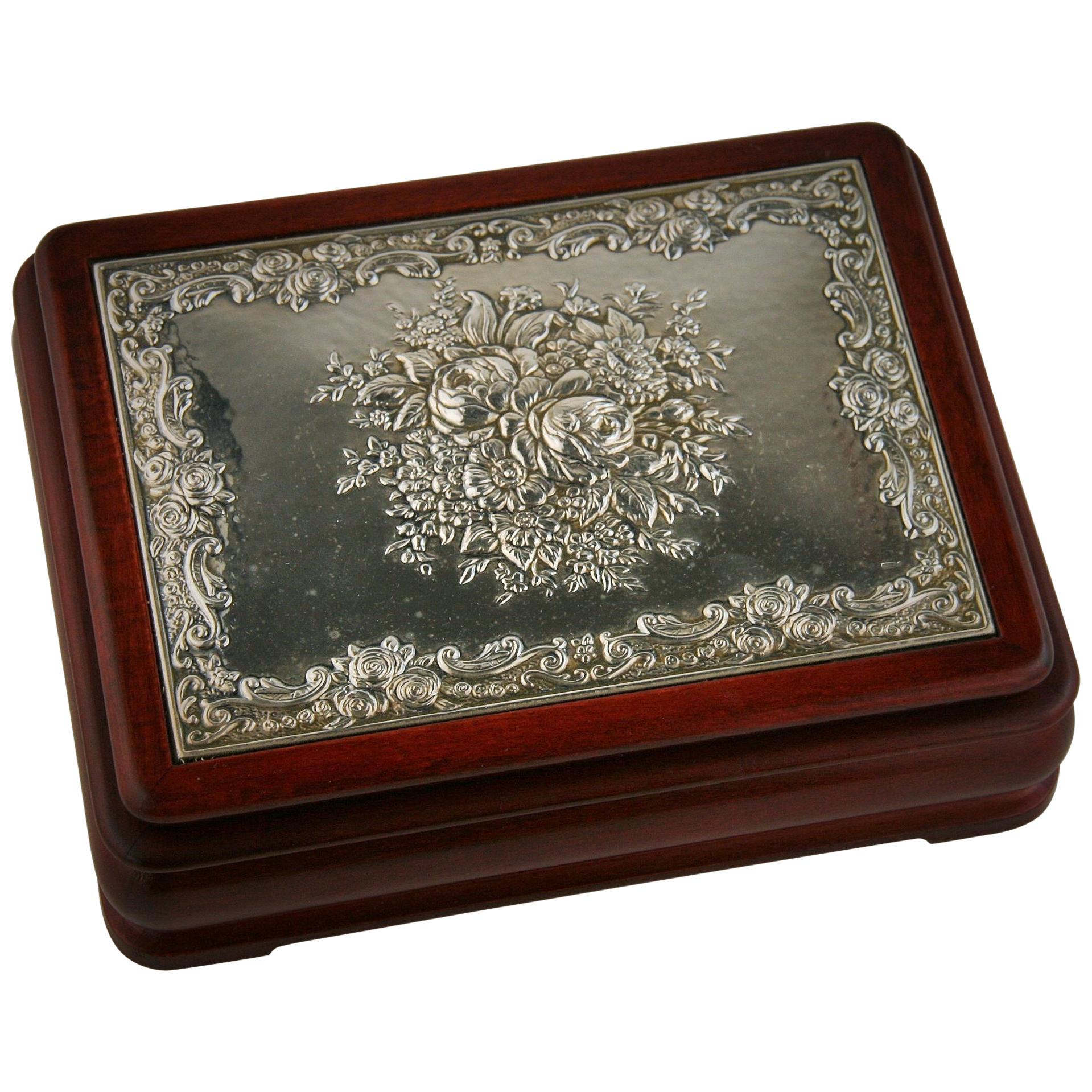 Wooden Jewelry Box with Silver Cover 