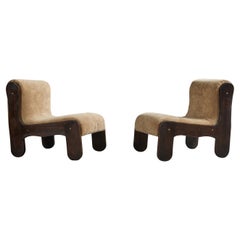 Ricardo Blanco Attribution, Lounge Chairs, Wood, Fabric, Argentina, 1970s
