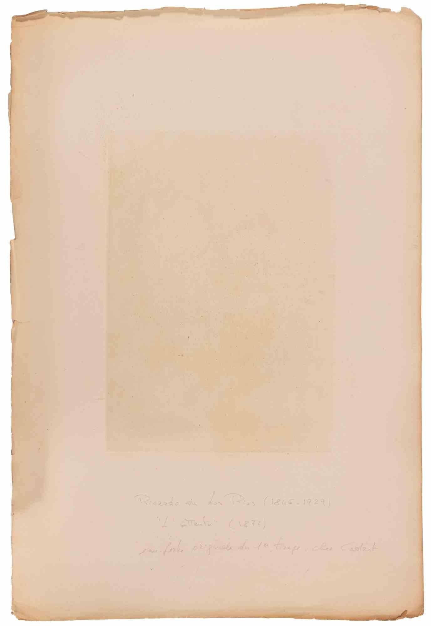 L'Attente - Etching on Paper by Ricardo de Los-Rios - 1877 For Sale 1