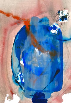 "A New Idea" in Blue  - Figural Abstract Composition in Acrylic on Paper