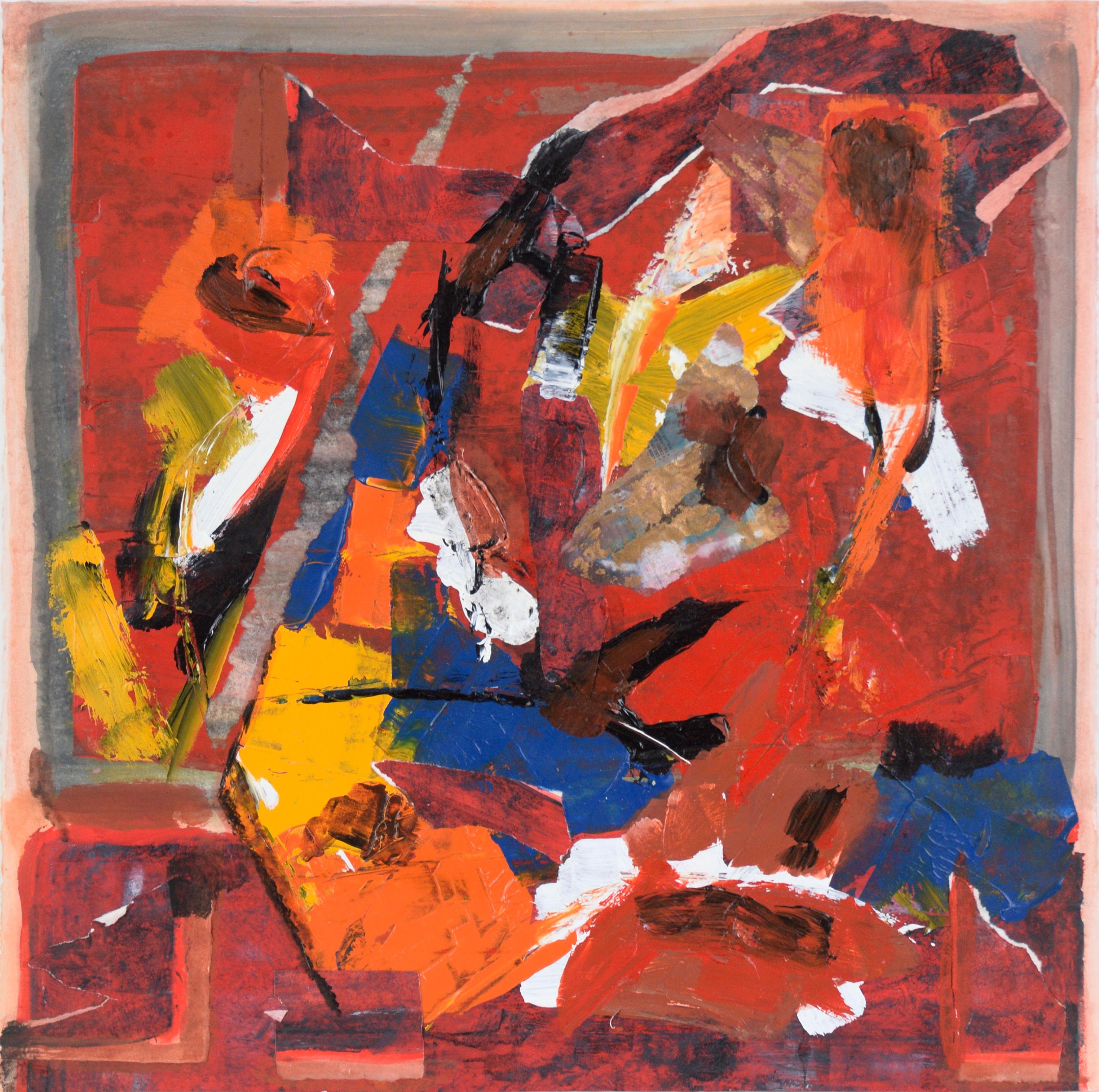 Ricardo de Silva Animal Painting - Abstract Expressionist Collage in Acrylic on Paper