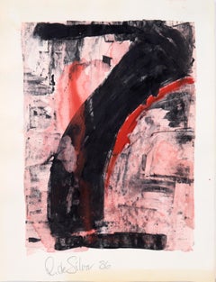 Vintage Abstract Expressionist Composition in Acrylic and Pastel on Paper