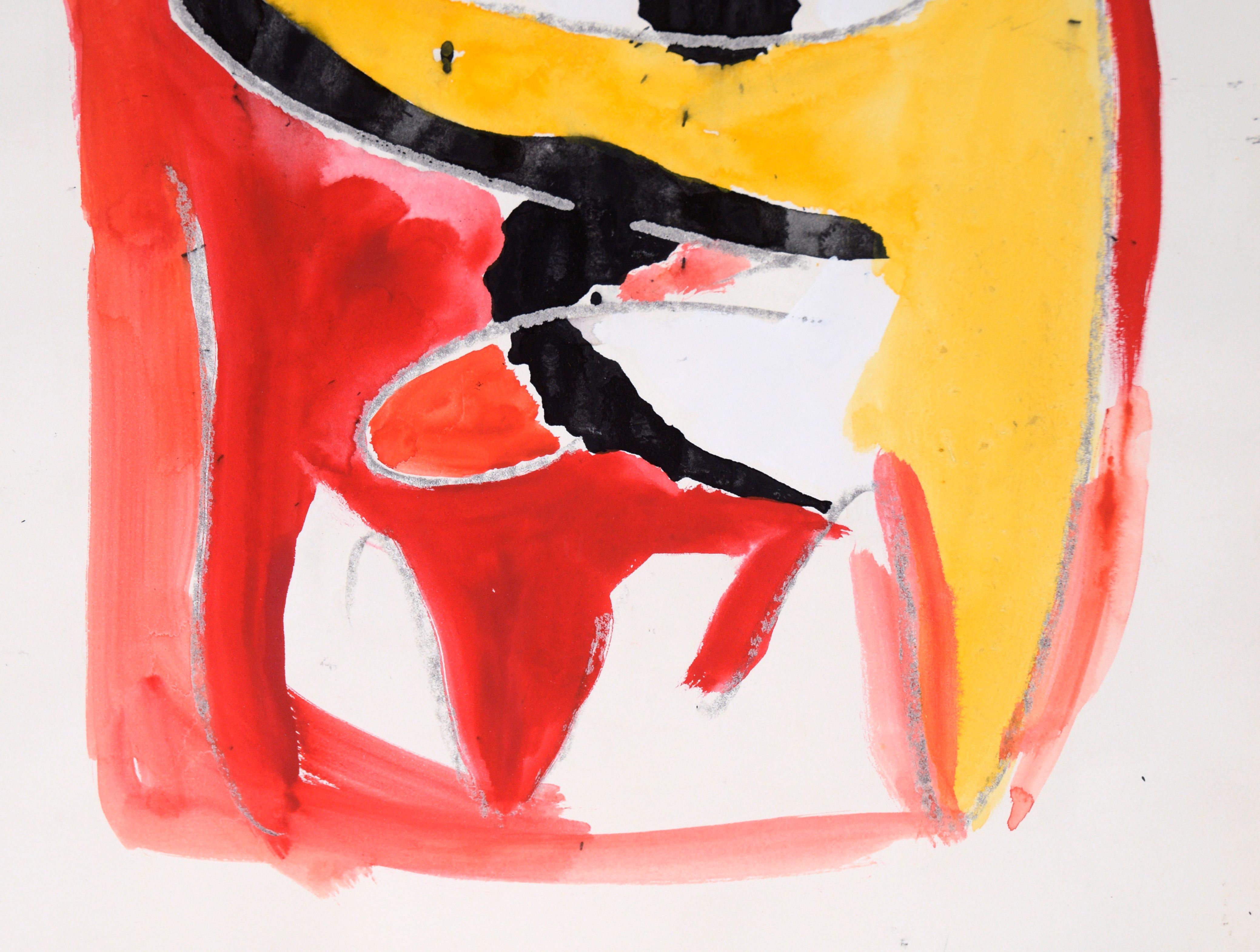 Abstract Expressionist Composition in Yellow, Red, and Black in Acrylic on Paper For Sale 1