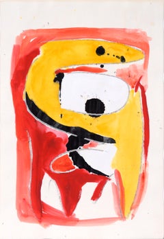 Abstract Expressionist Composition in Yellow, Red, and Black in Acrylic on Paper