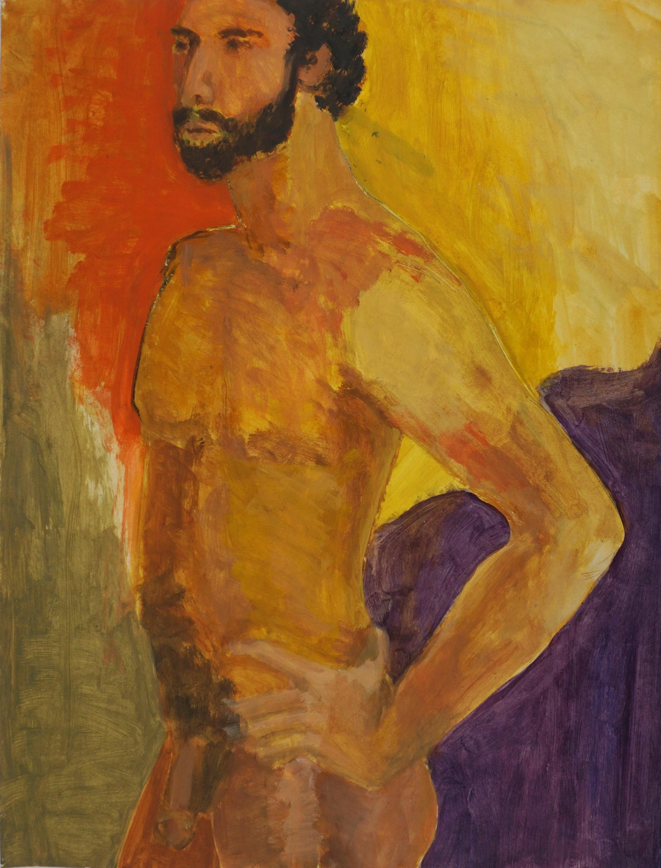 Katherine Kallick Nude Painting - Figurative Portrait of a Nude Male Model