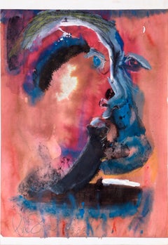 Autoritratto astratto espressionista in acrilico e pastello su carta