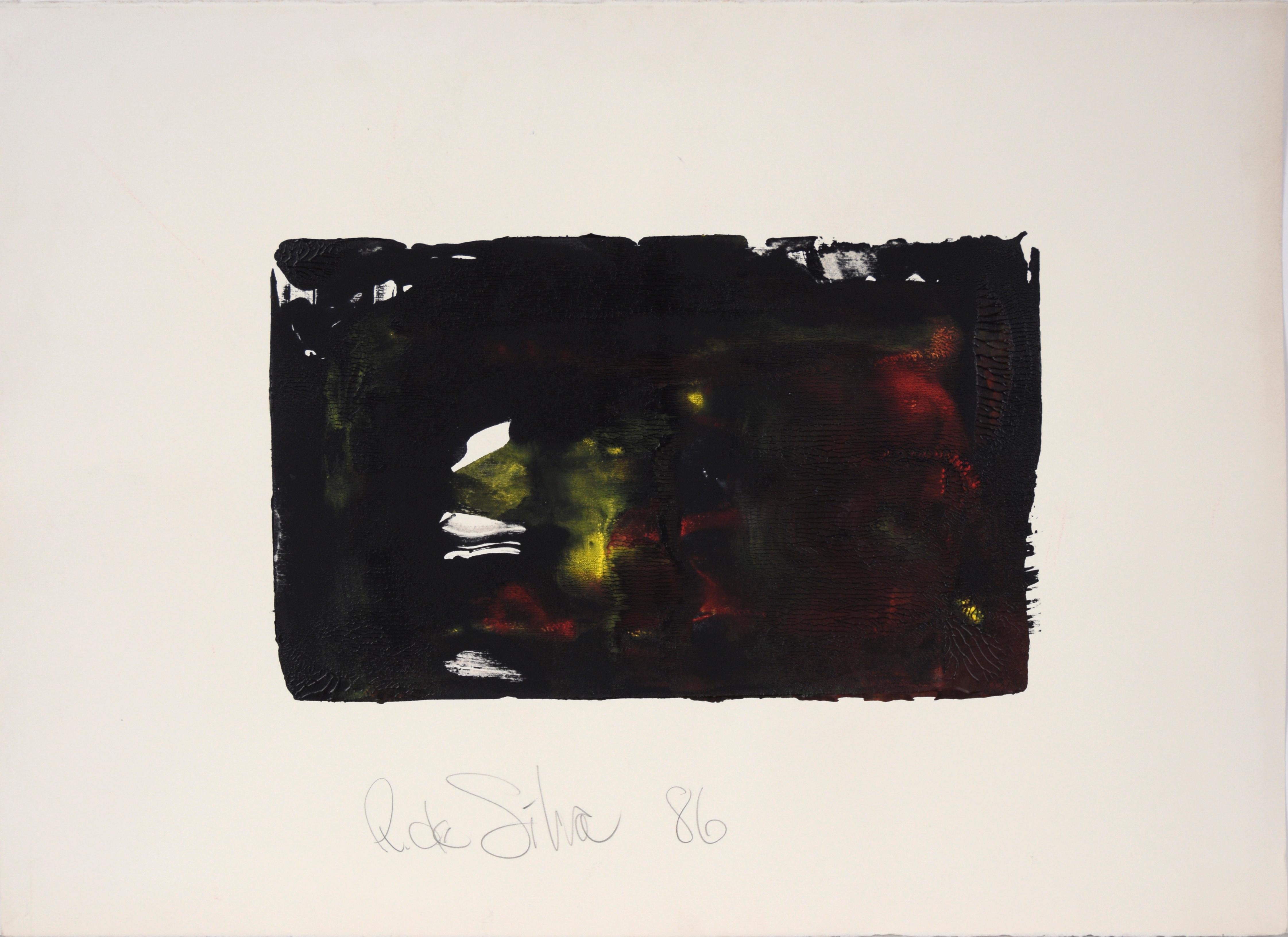 Ricardo de Silva Abstract Painting - Abstract Shape with Red, Yellow, and Black - Vintage Latin American School