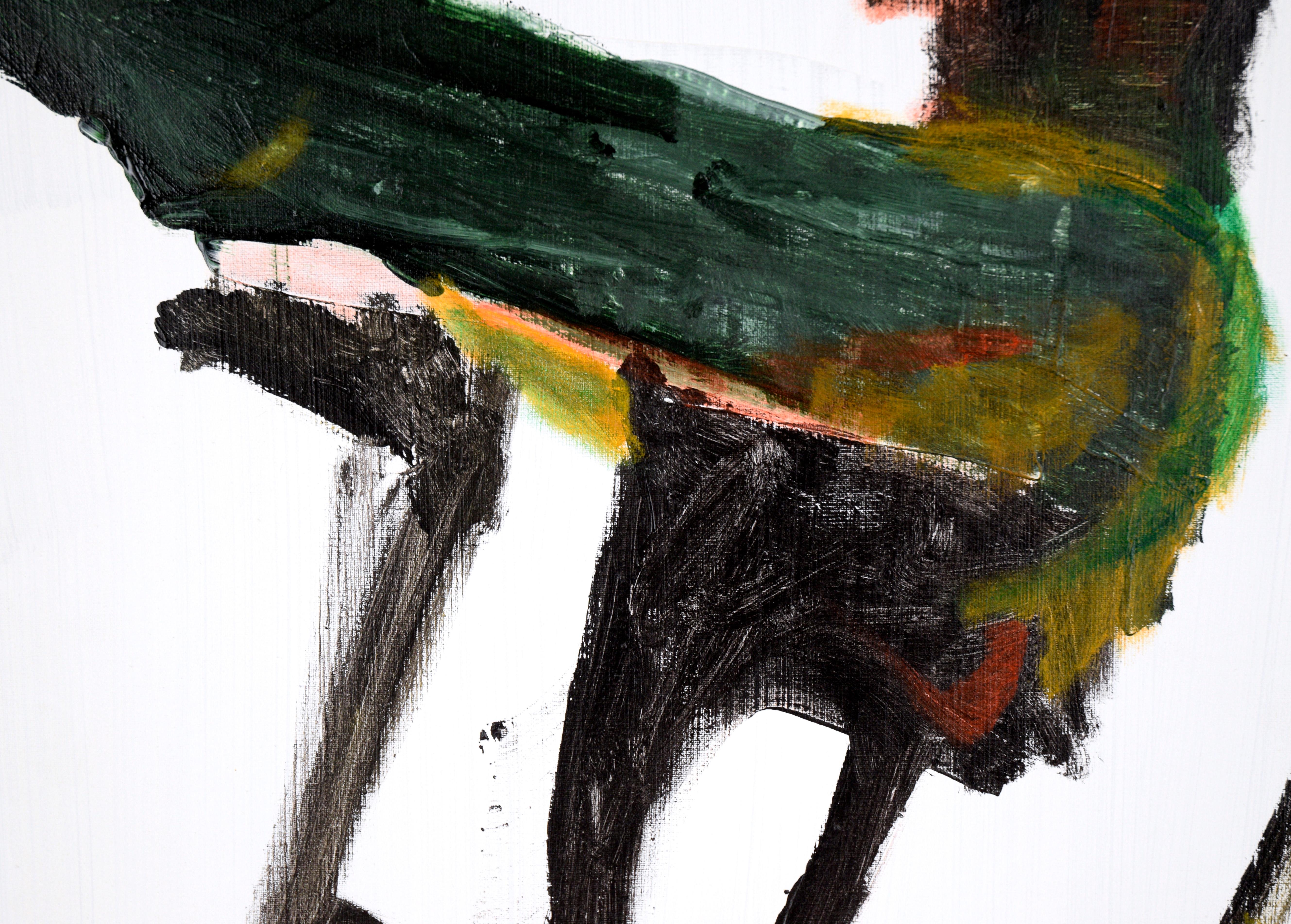„ Vogel auf einem Draht“ The Crow – Acryl auf Leinwand

Verspielte Darstellung einer Krähe des in Kalifornien lebenden Künstlers Ricardo de Silva (Amerikaner/Brasilien, 20. Jahrhundert). Die Krähe ist mit grün und gelb gefärbten Federn dargestellt,