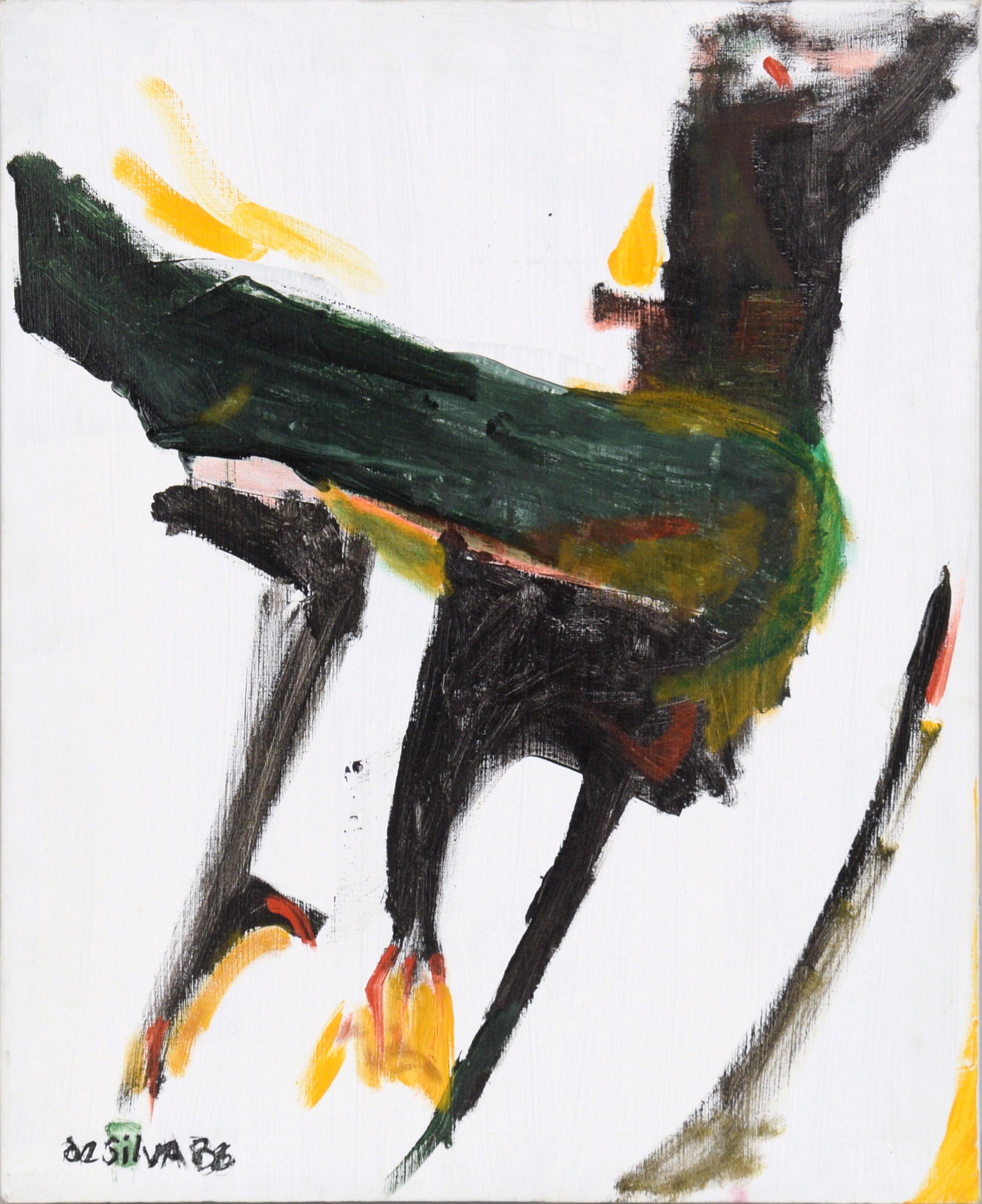 Ricardo de Silva Figurative Painting - "Bird on a Wire" The Crow - Acrylic on Canvas
