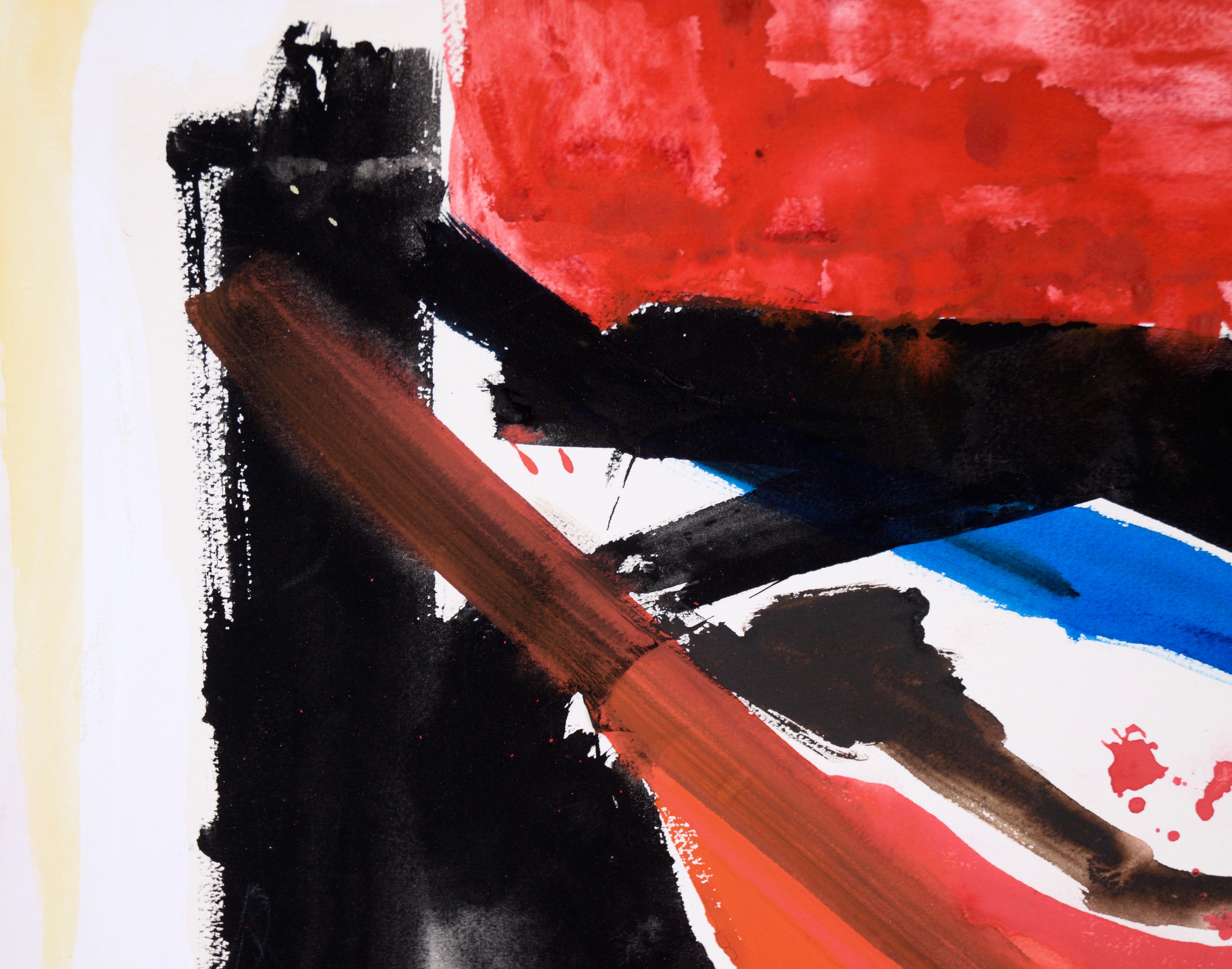 Black, Orange, and Blue Abstract Expressionist Composition in Acrylic on Paper - Painting by Ricardo de Silva
