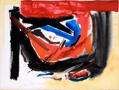 Black, Orange, and Blue Abstract Expressionist Composition in Acrylic on Paper