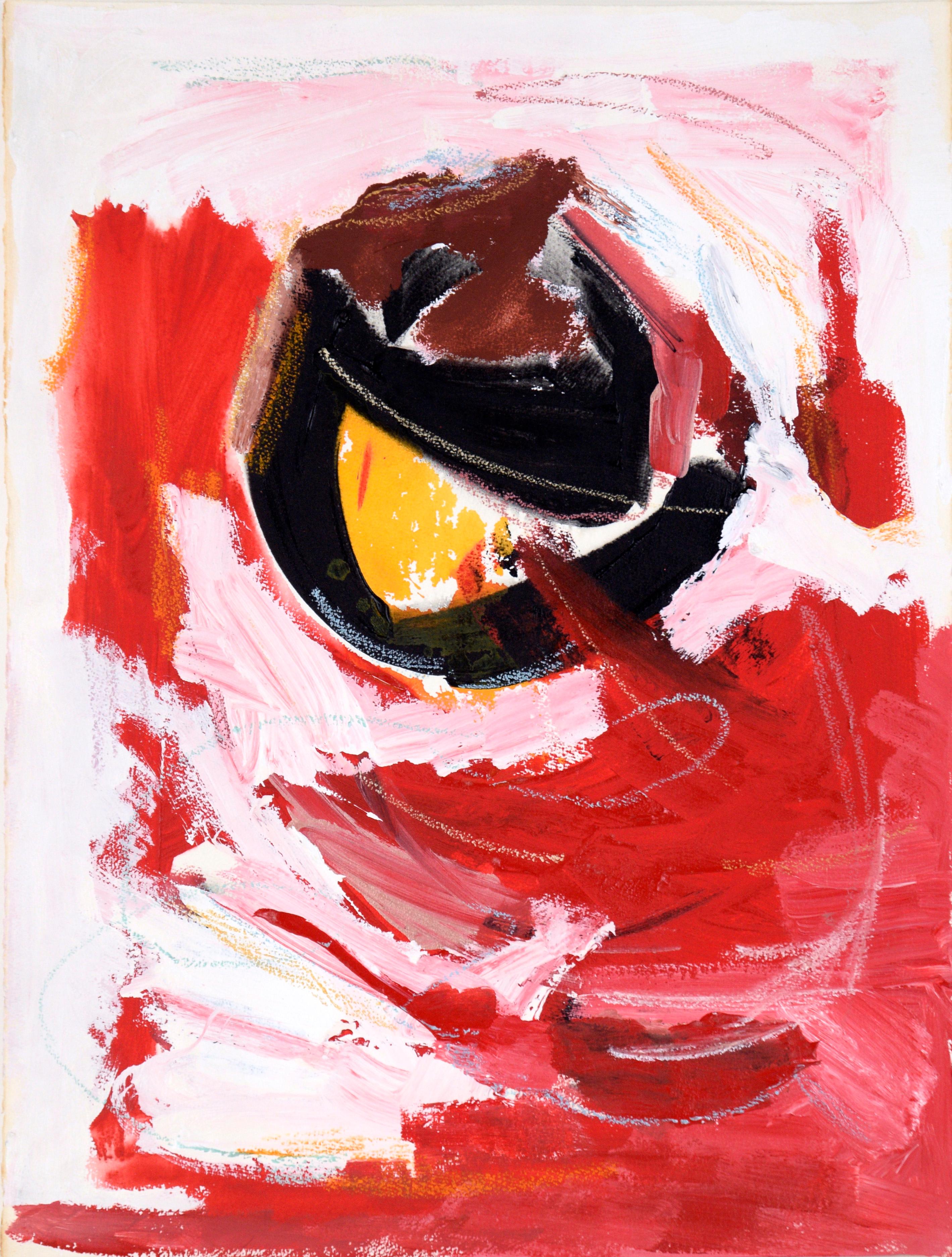 Ricardo de Silva Abstract Painting – Schwarze Sonne im roten und weißen Himmel – Acryl auf Papier