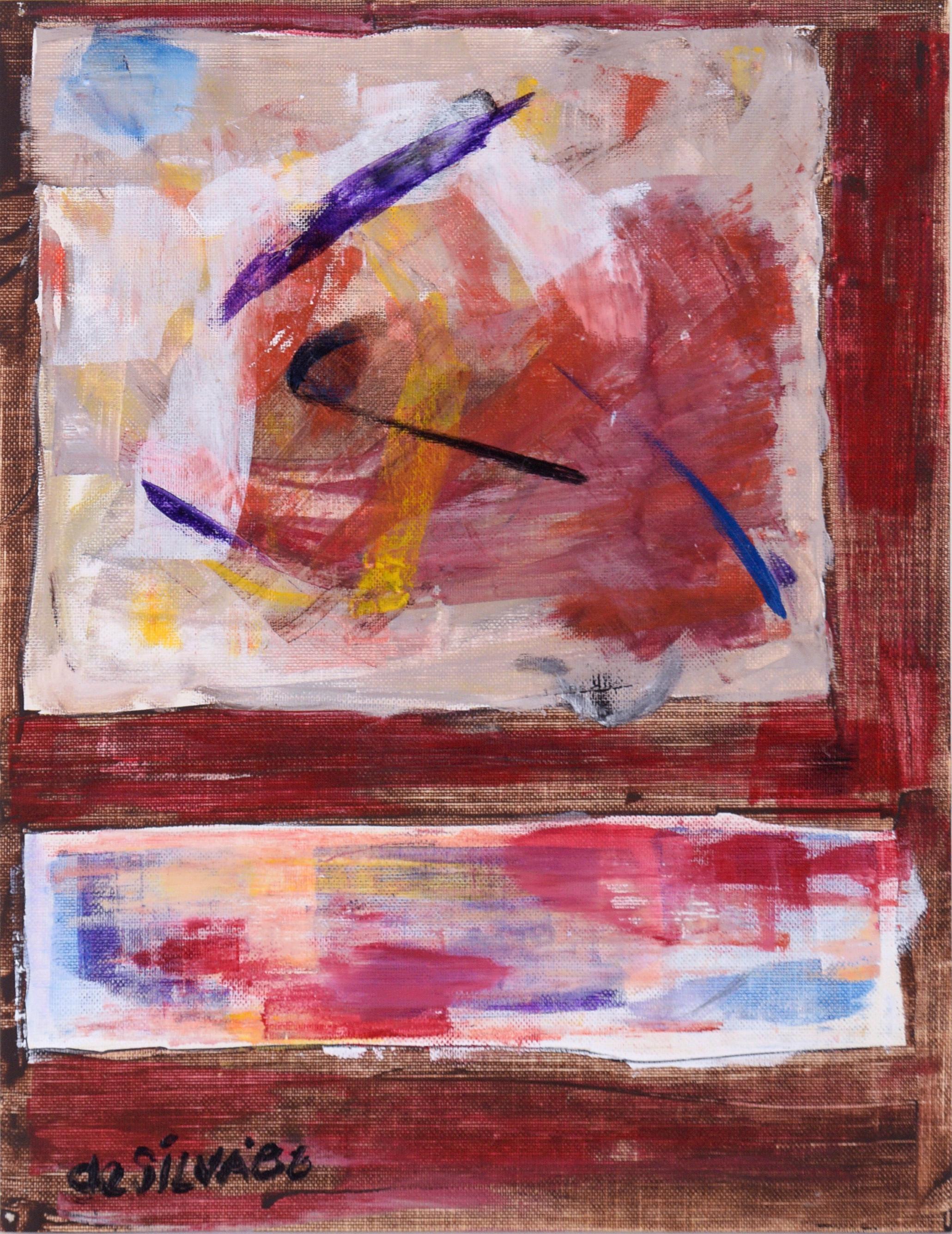 Ricardo de Silva Abstract Painting – Farbblöcke auf einem roten Feld in Acryl auf strukturiertem Papier