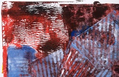 Blue Striped Abstract Expressionist Composition in Acrylic on Paper