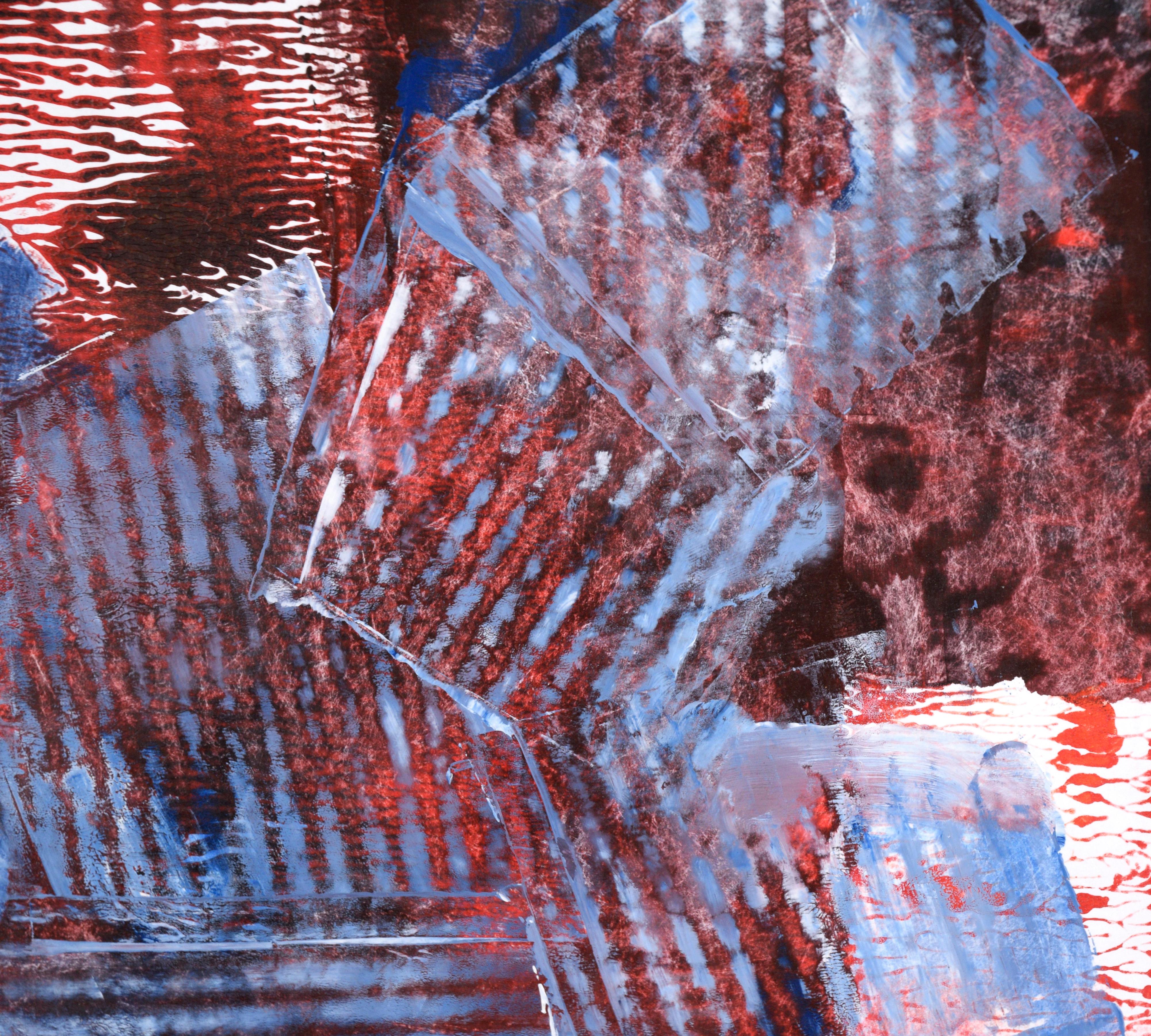 Composición expresionista abstracta de rayas azules en acrílico sobre papel - Painting Expresionismo abstracto de Ricardo de Silva